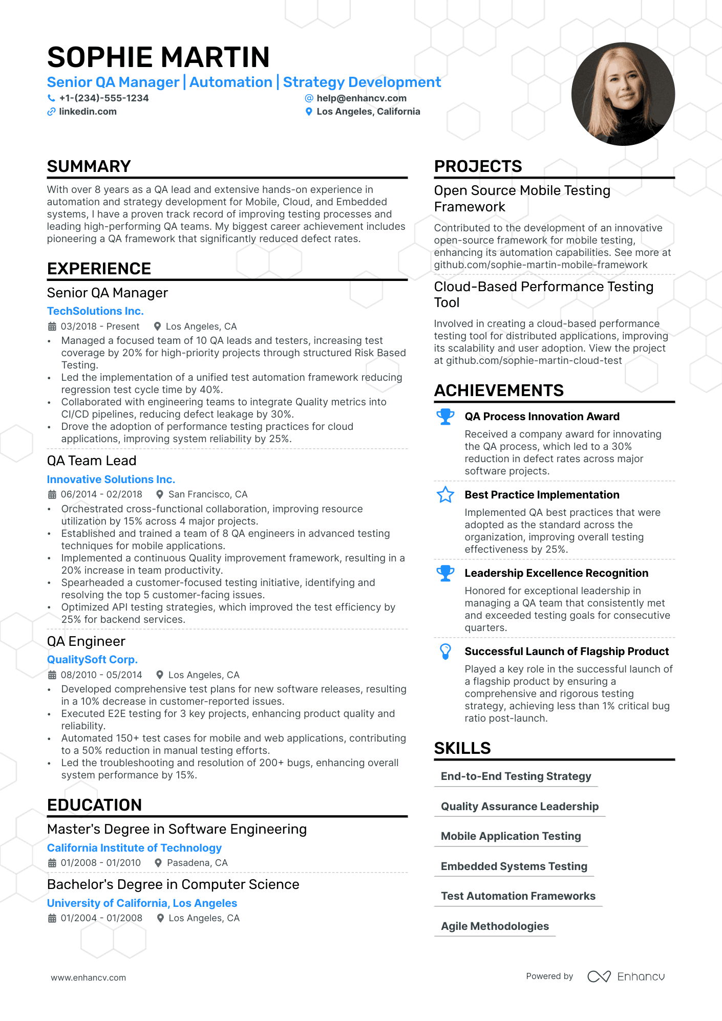 Software QA Manager resume example