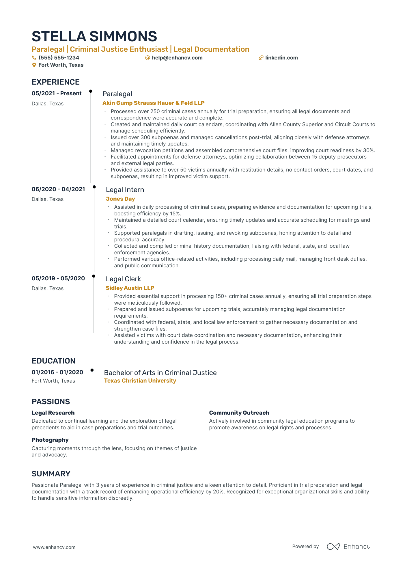 Criminal Law Paralegal resume example