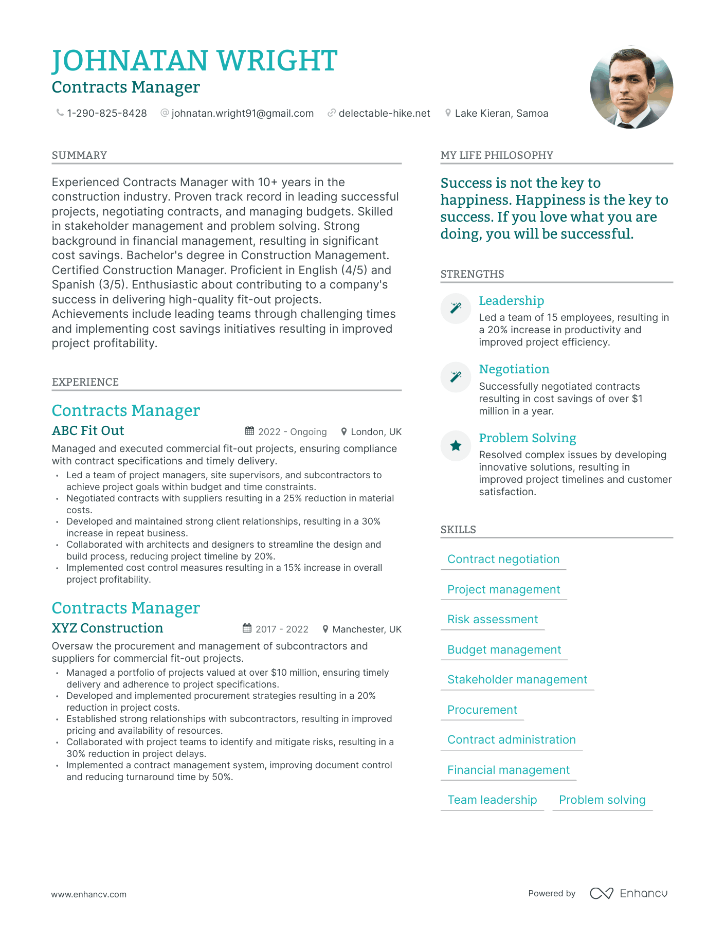 Modern Contracts Manager Resume Example