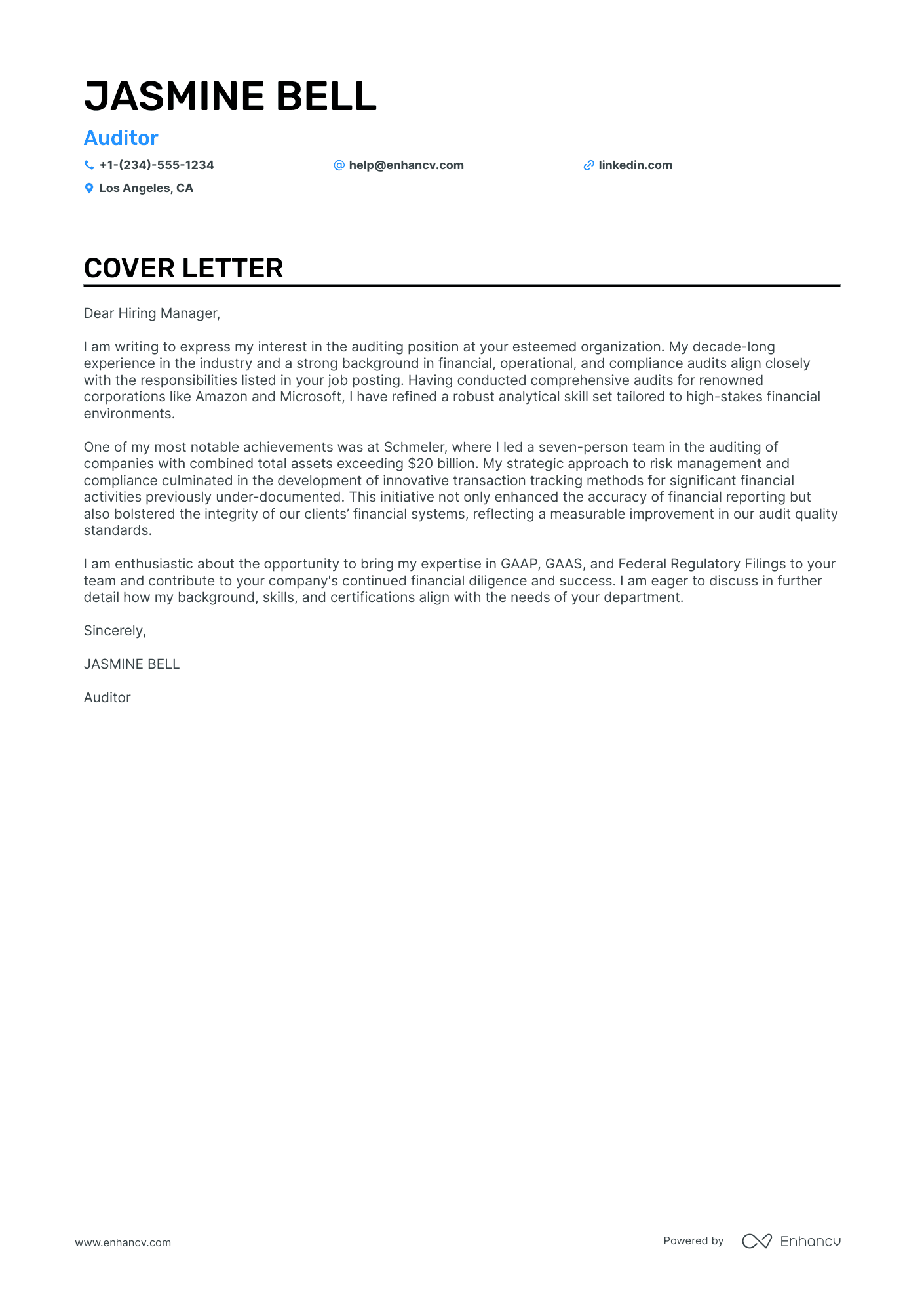 Auditor cover letter