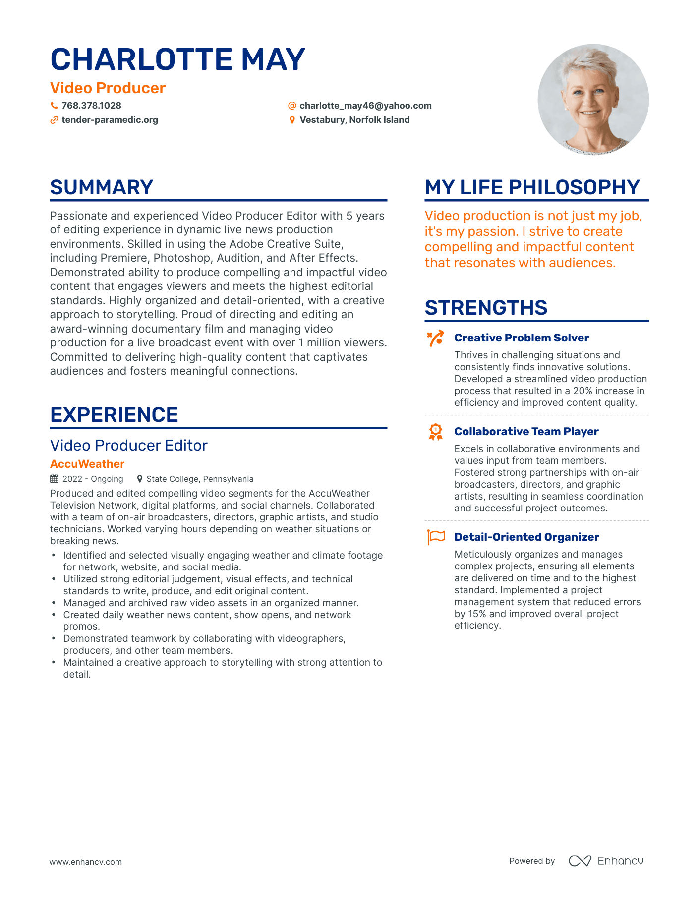 Modern Video Producer Resume Example