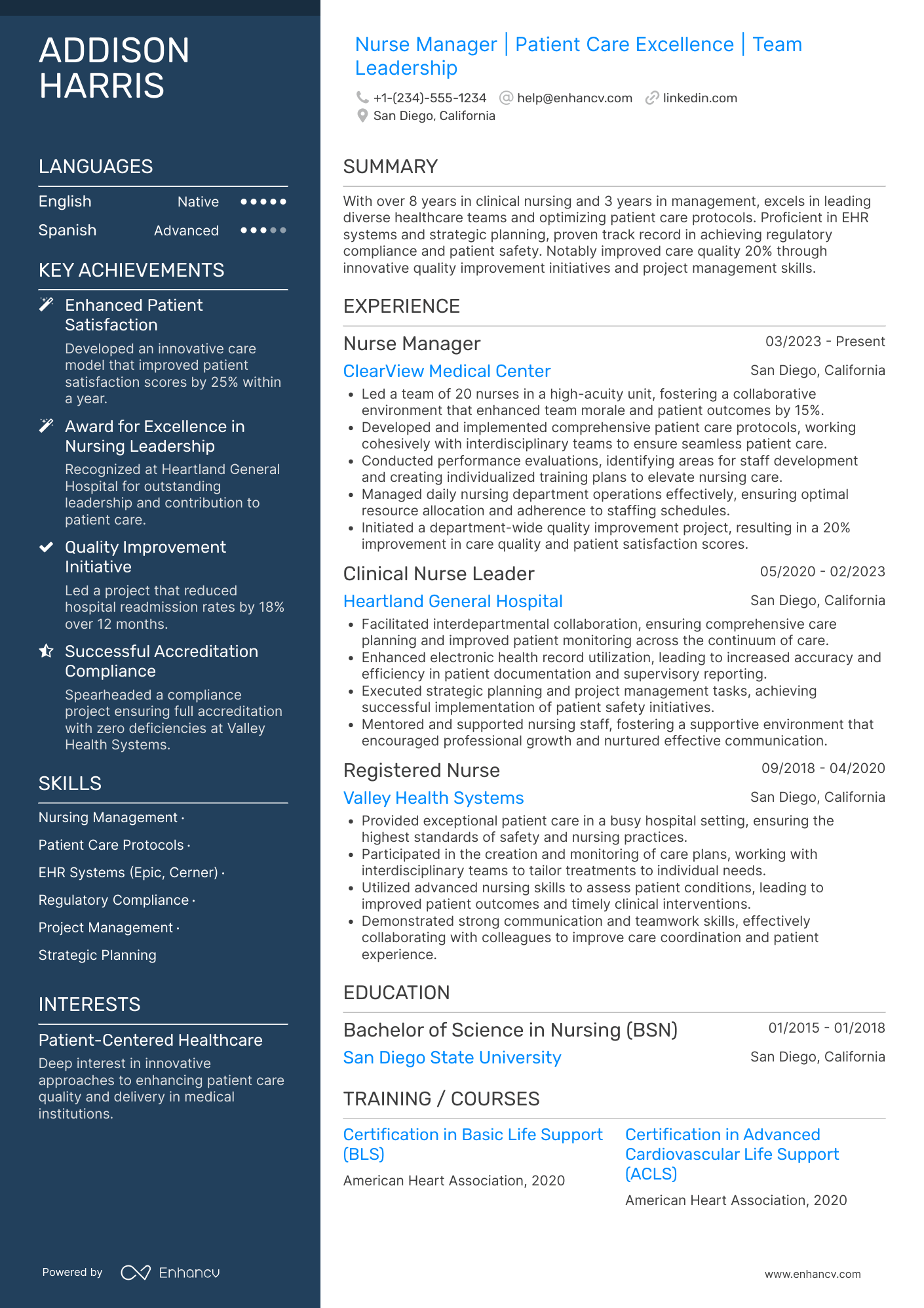 Nurse Manager resume example
