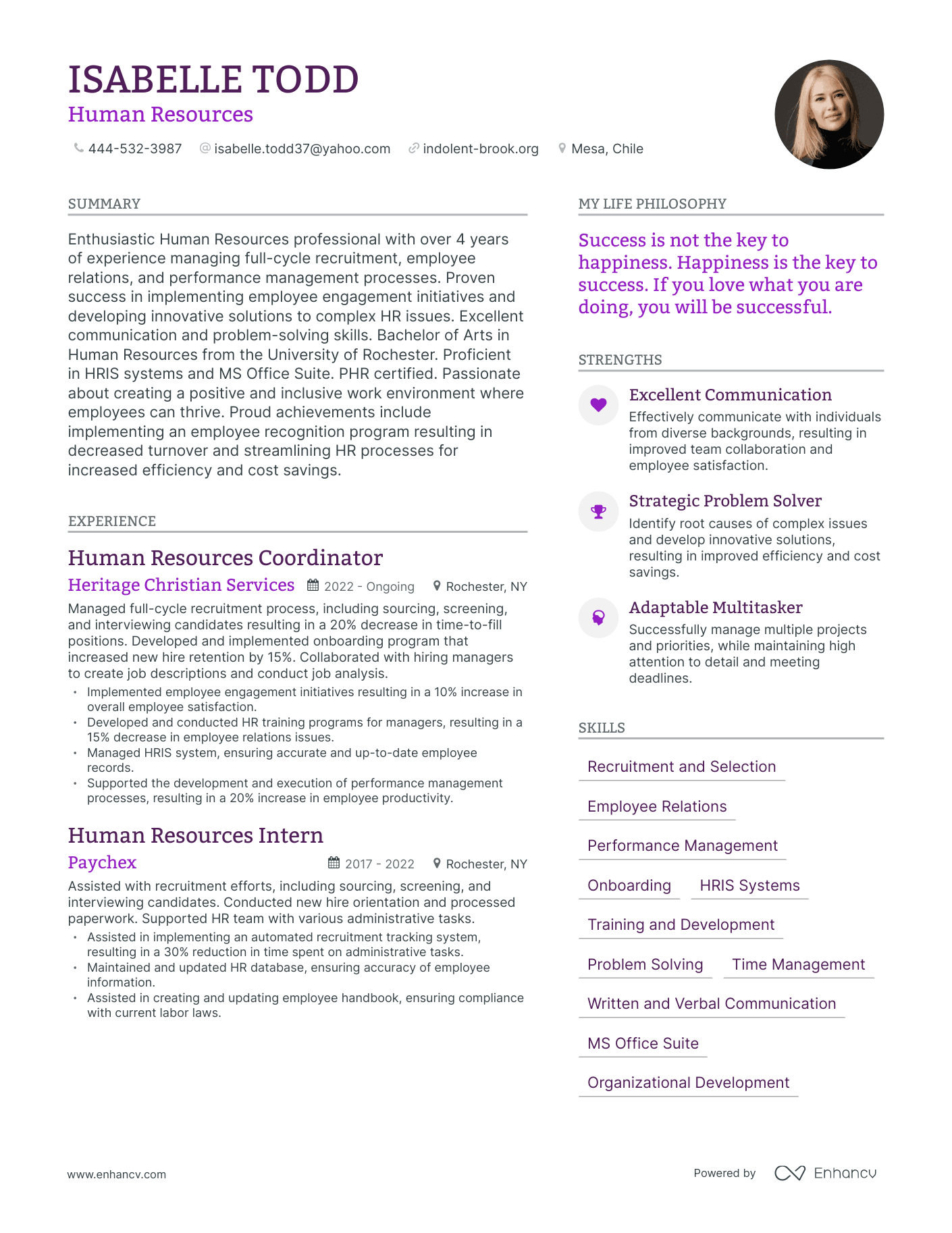Human Resources resume example