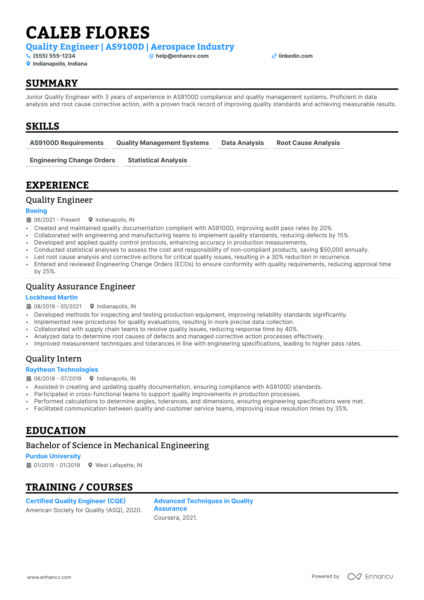 Quality Control Engineer resume example