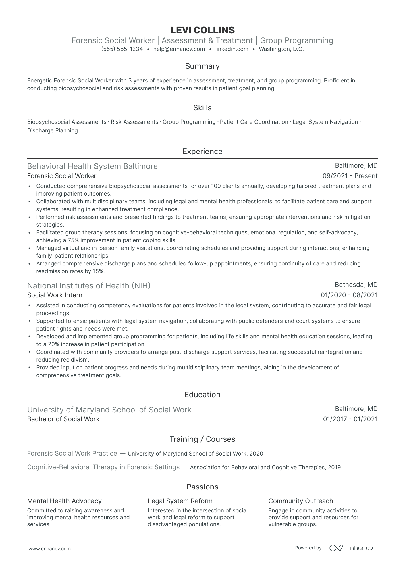 Forensic Social Worker resume example