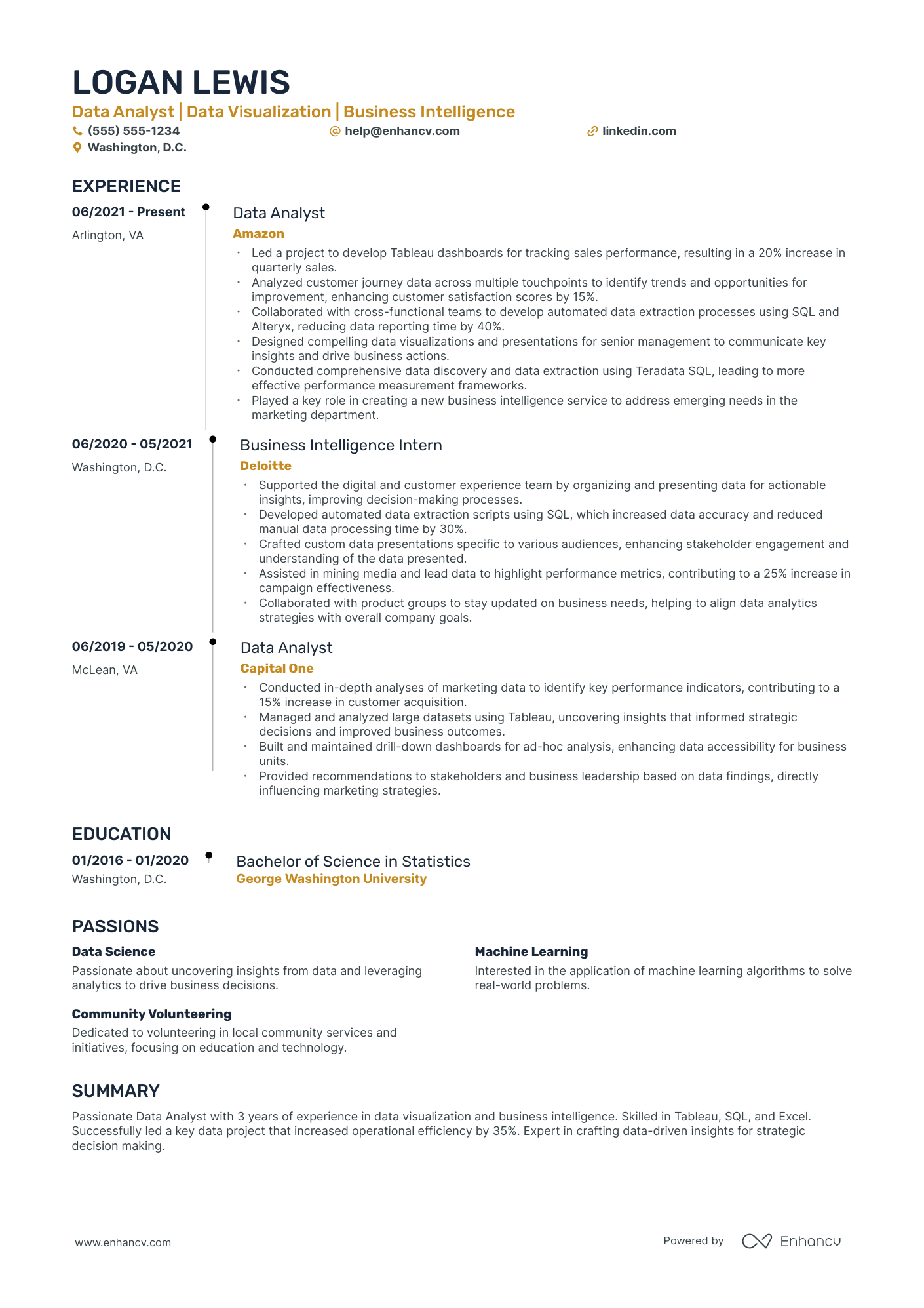 Business Intelligence Consultant resume example