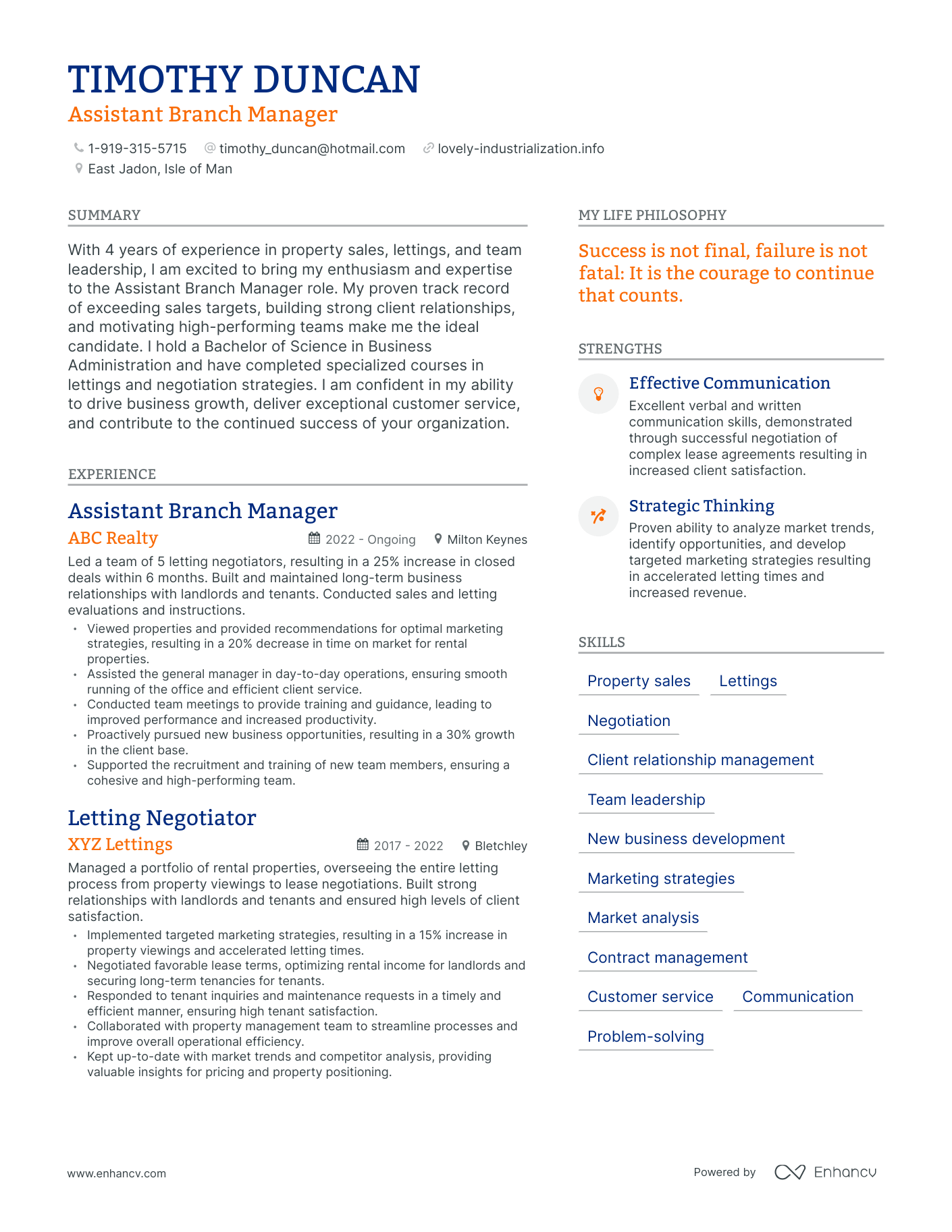 Modern Assistant Branch Manager Resume Example