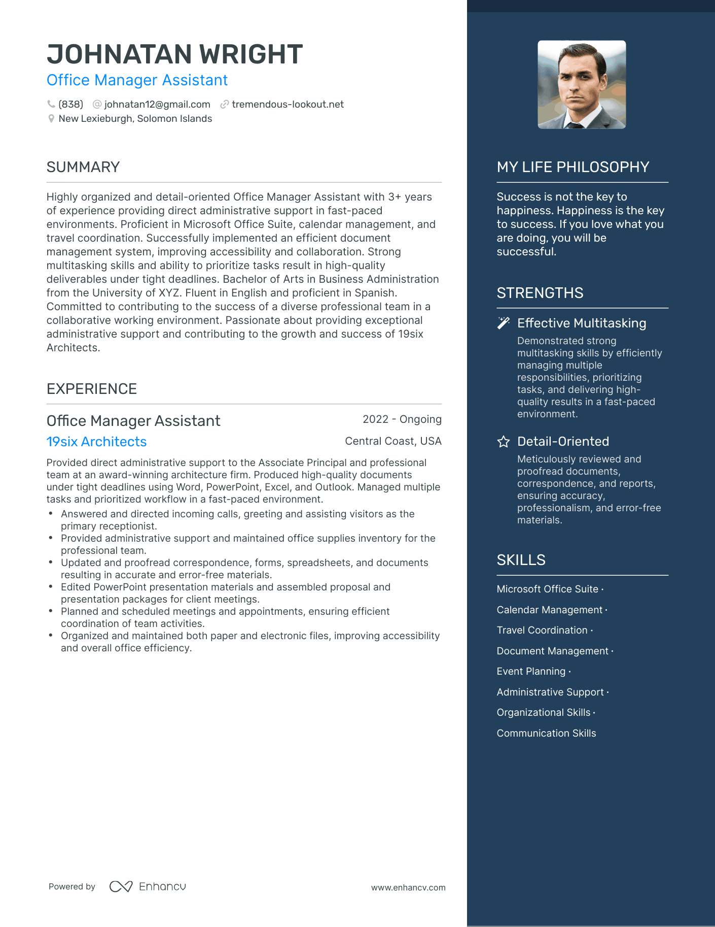 Office Manager Assistant resume example