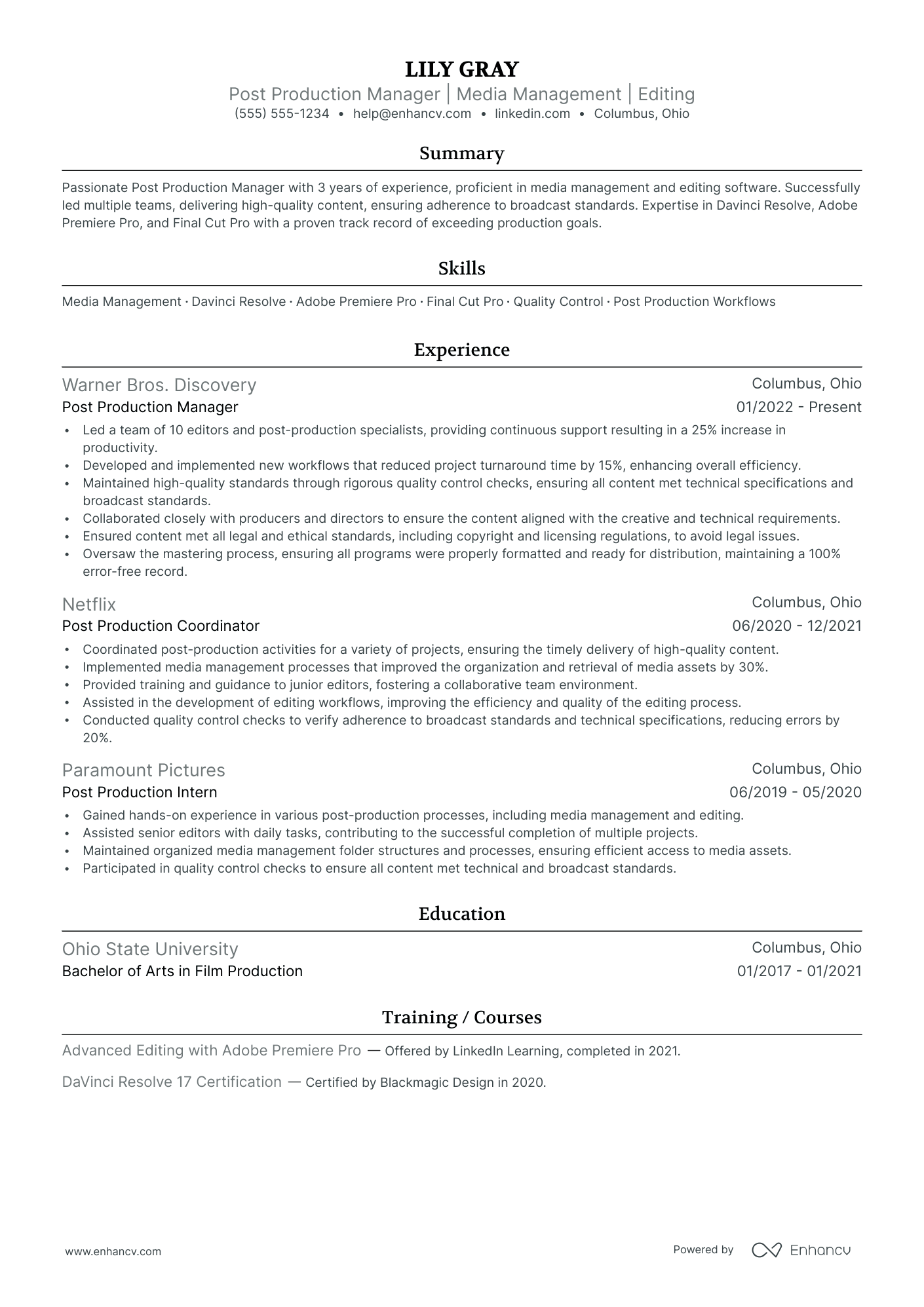 Filmmaker resume example