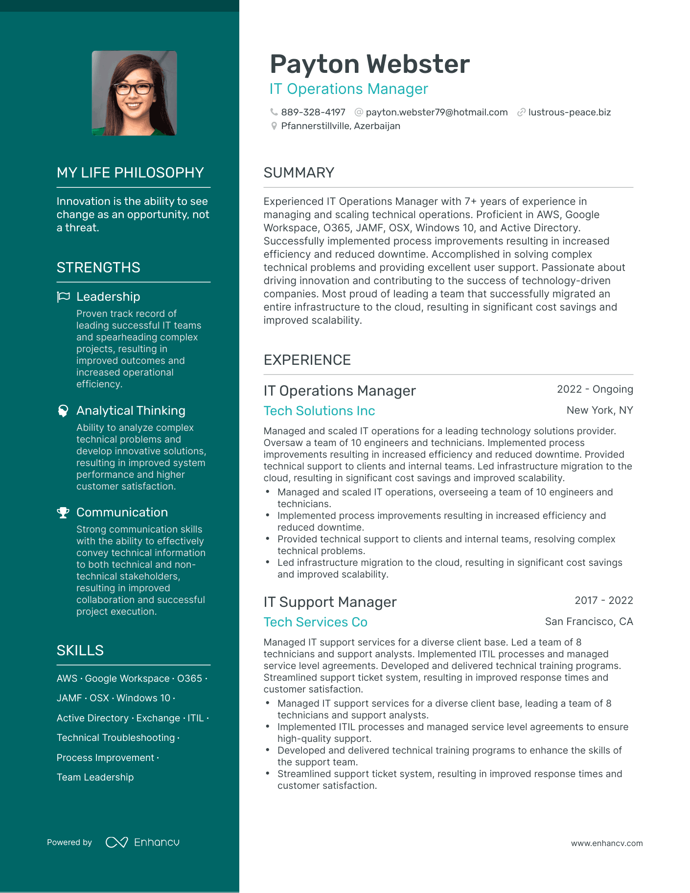 Creative IT Operations Manager Resume Example