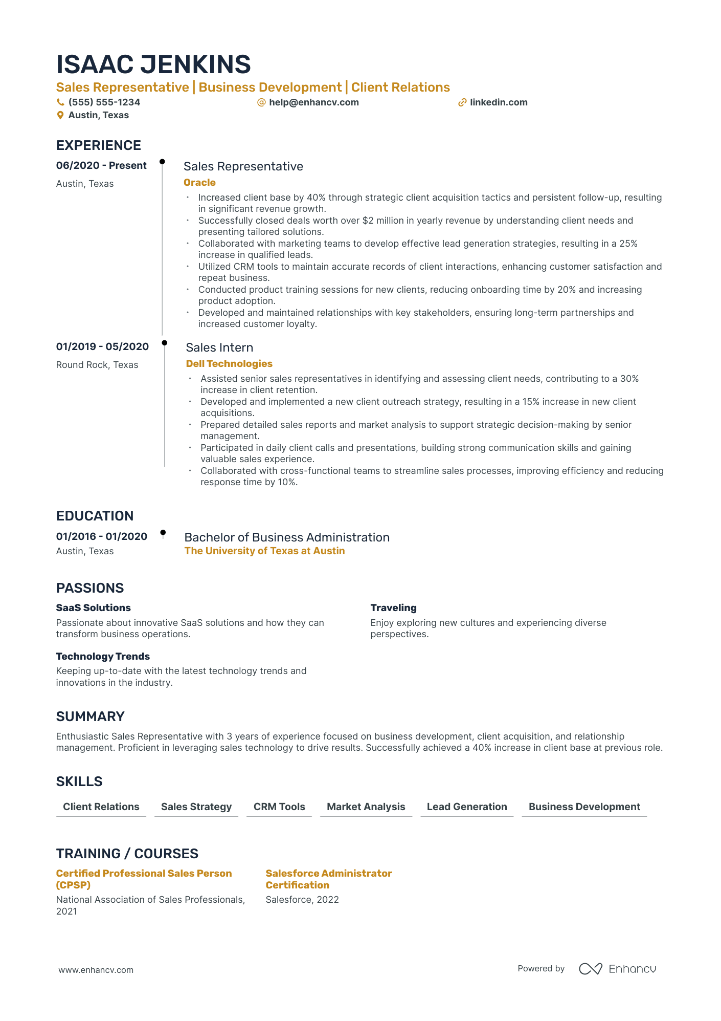 Entry Level B2B Sales Representative resume example