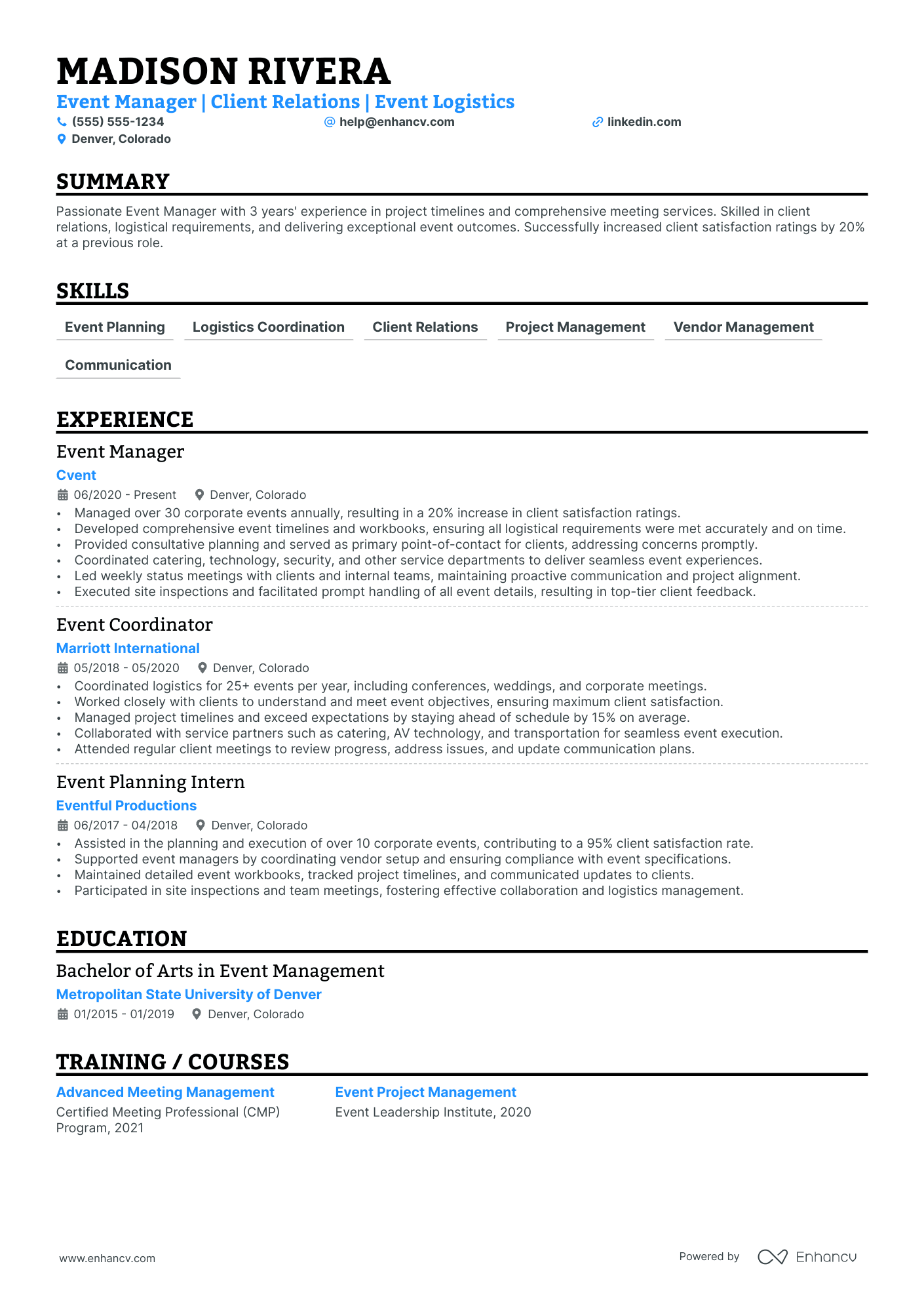 Event Planner Consultant resume example