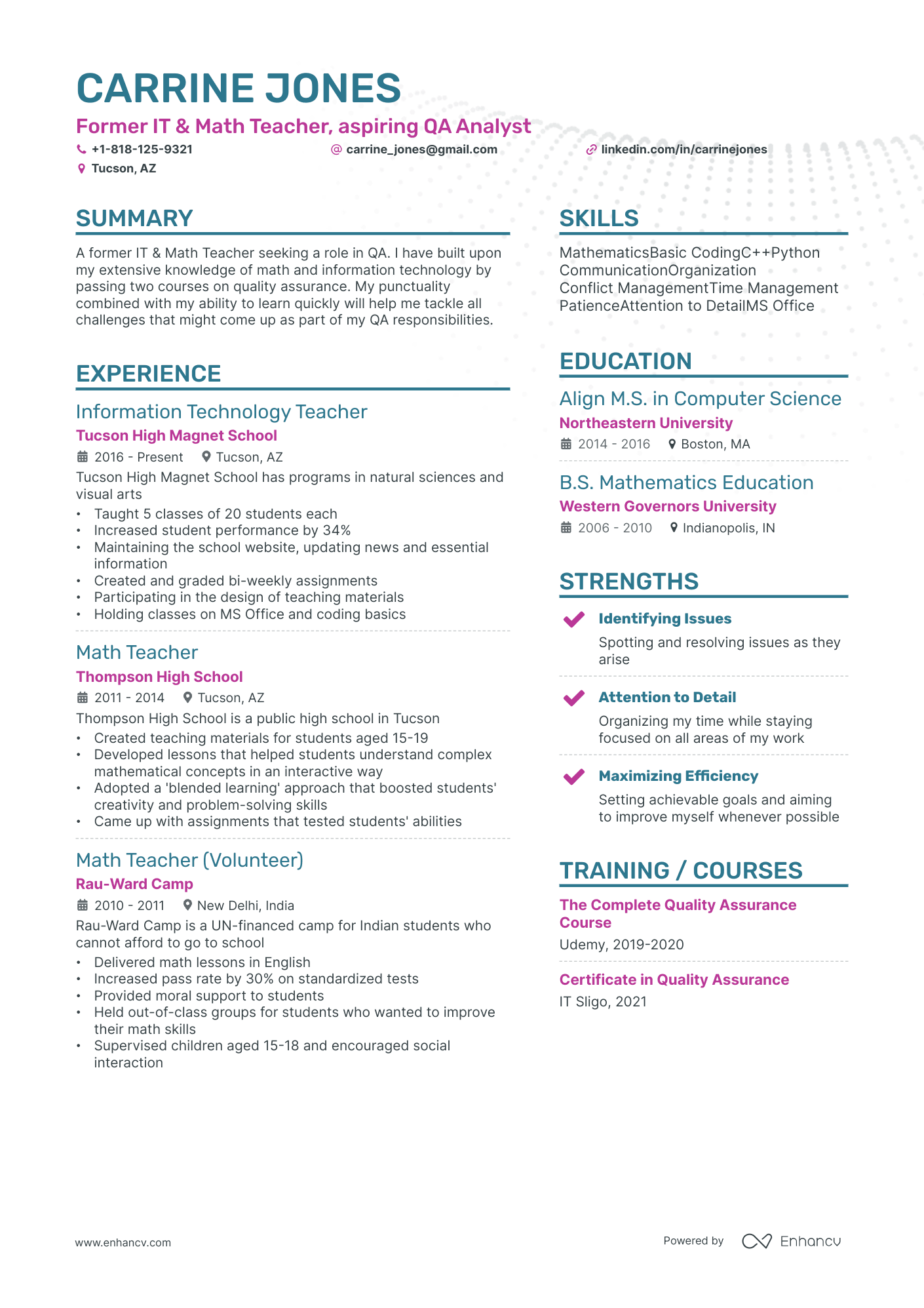 teacher for career change resume example