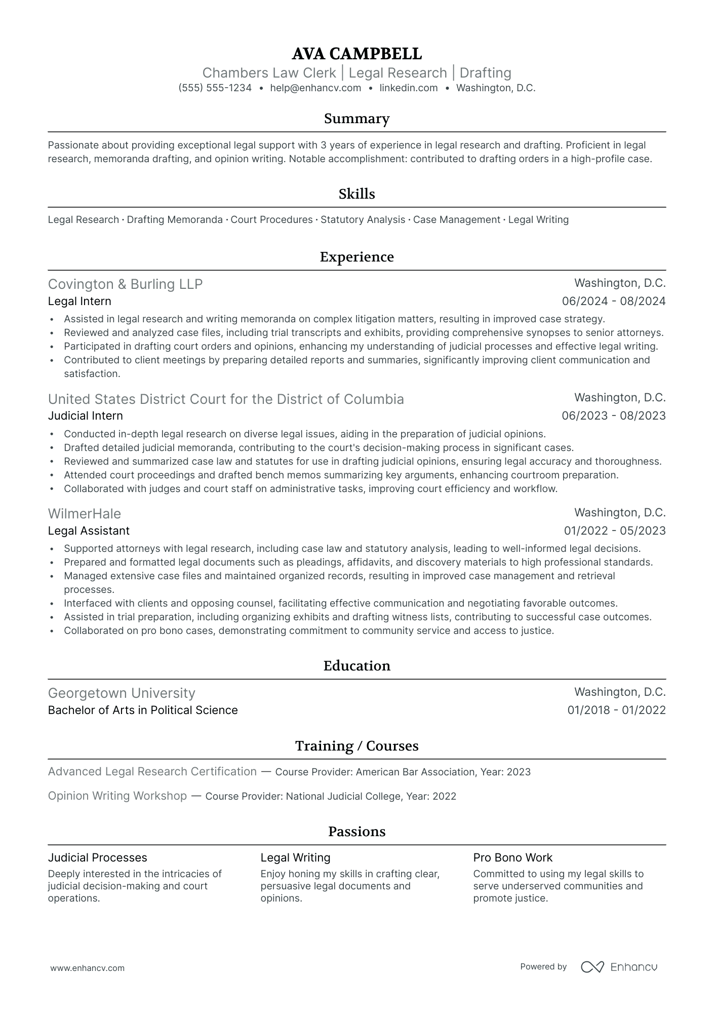 Law Clerk resume example