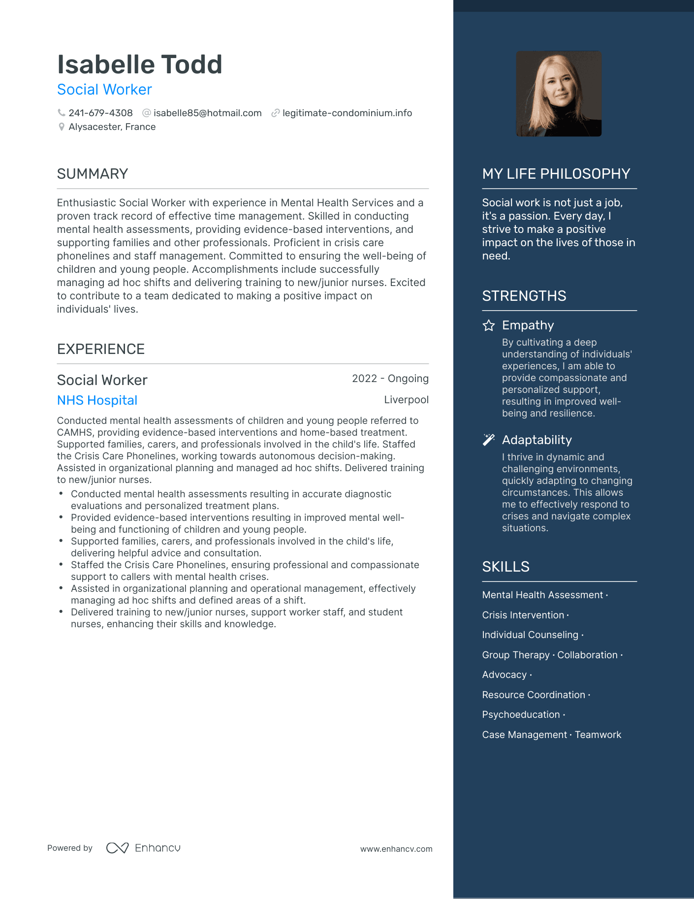 Social Worker resume example