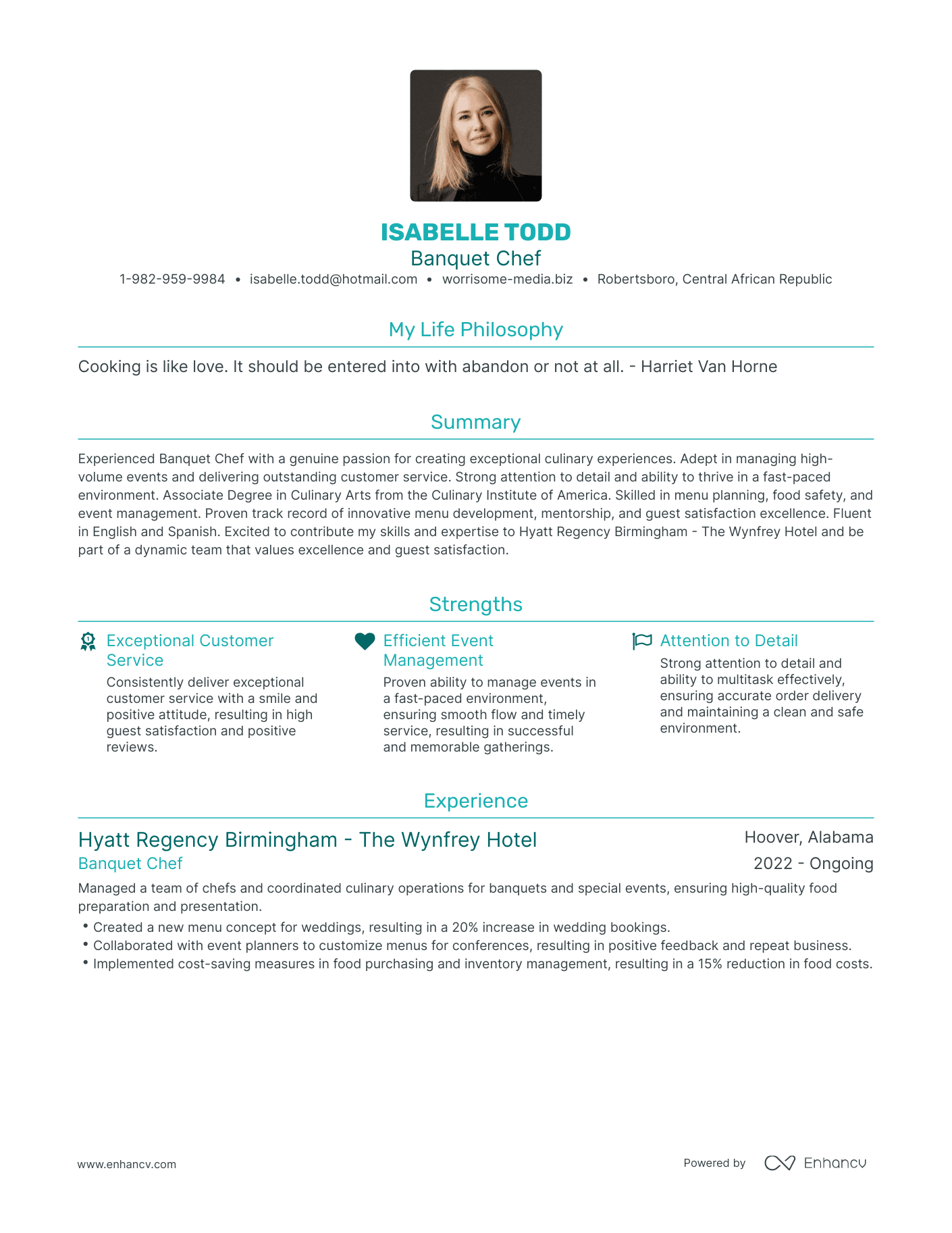 Modern Banquet Chef Resume Example
