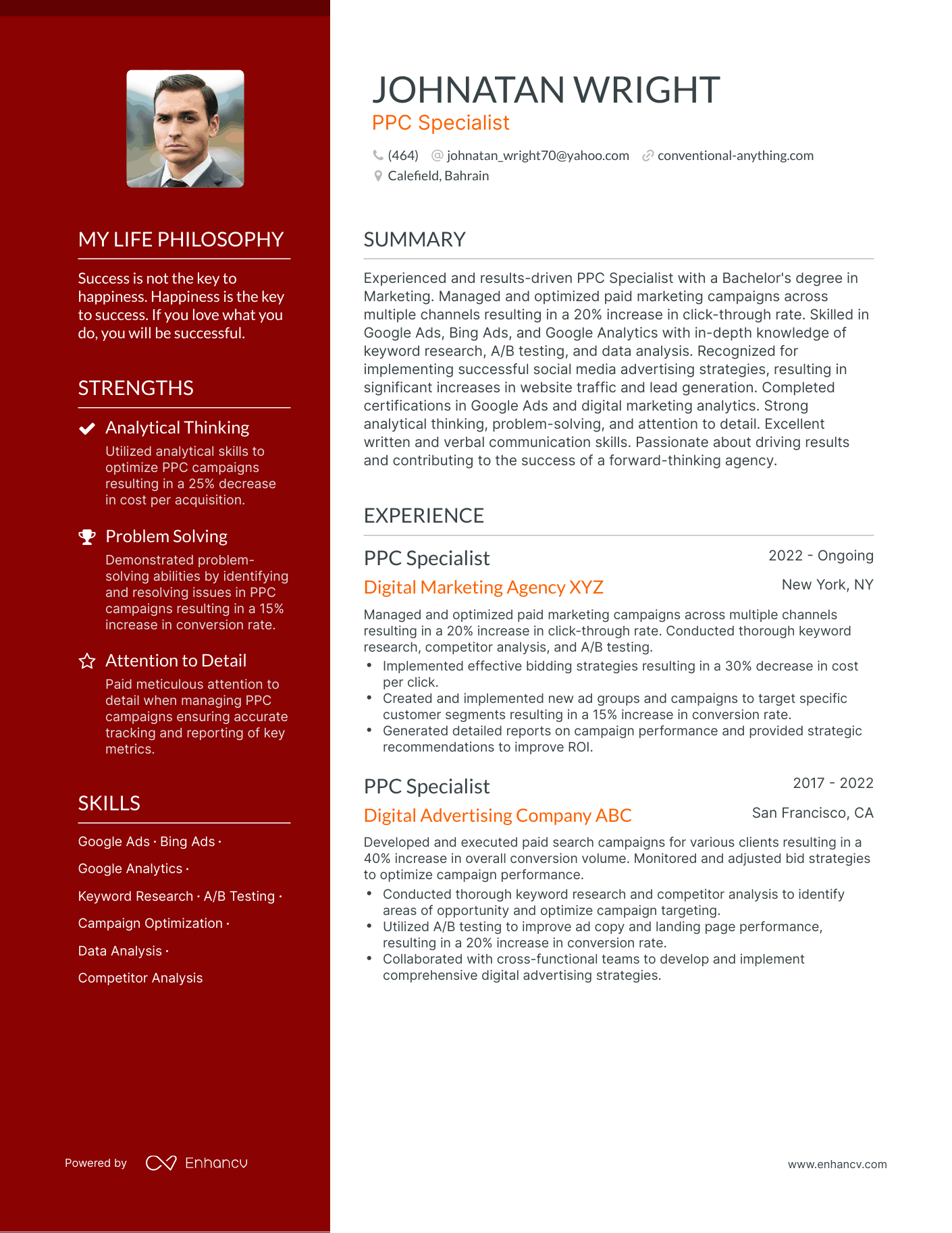 Creative PPC Specialist Resume Example