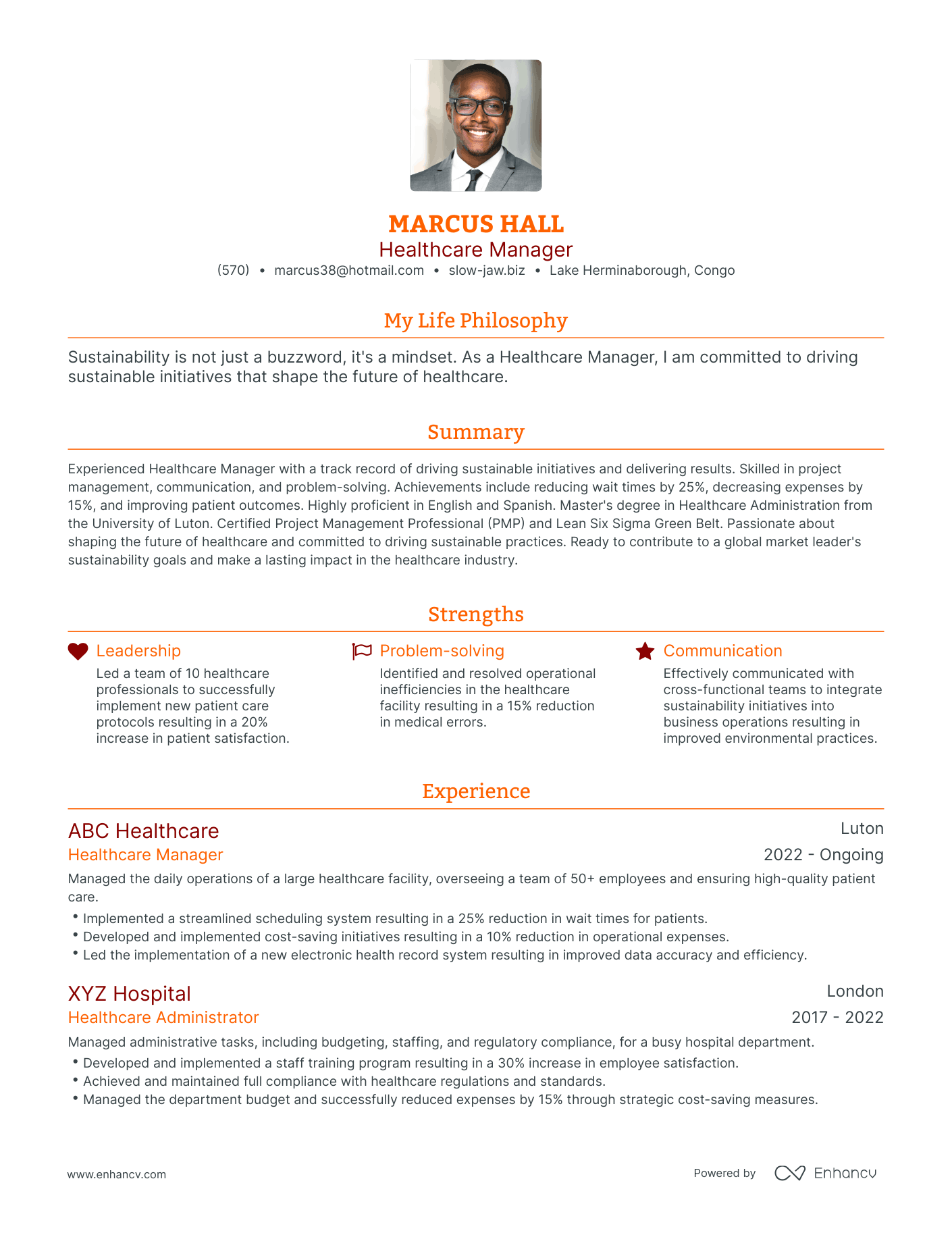 Modern Healthcare Manager Resume Example