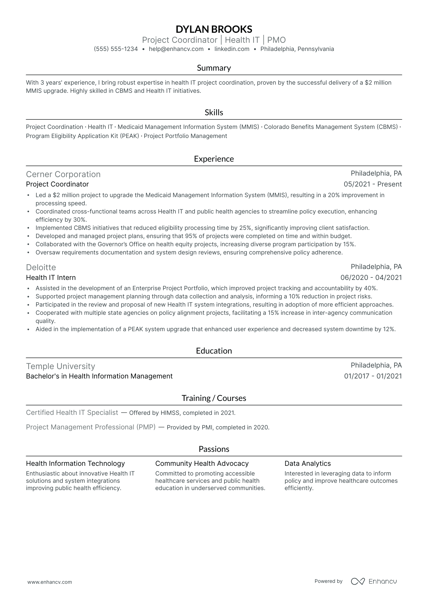 Project Planning Coordinator resume example