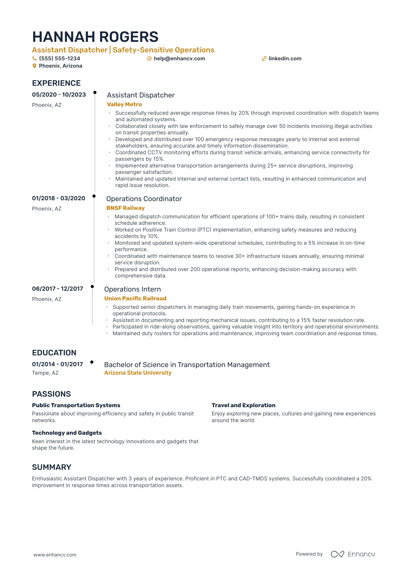 Assistant Dispatcher resume example