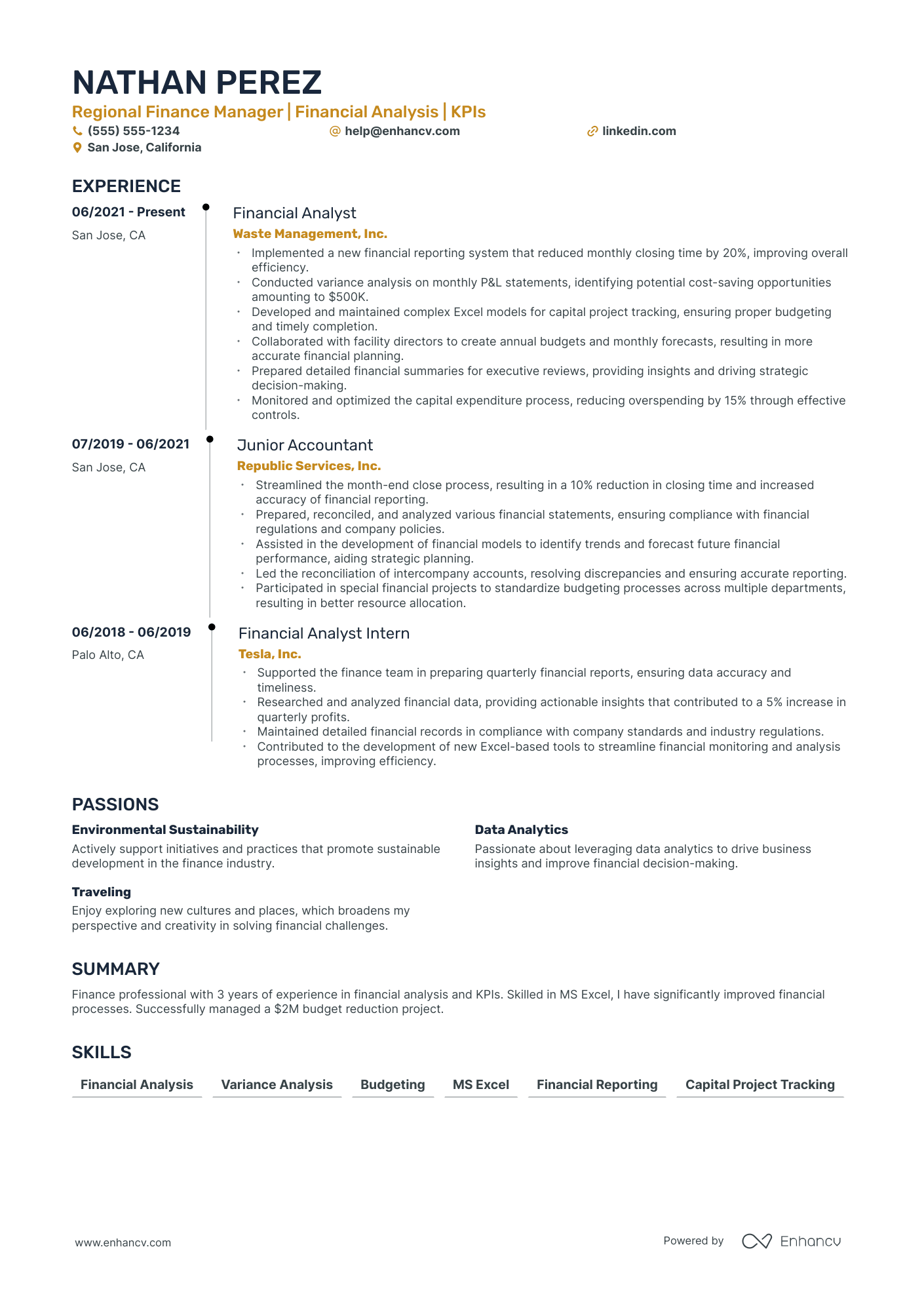 Regional Finance Manager resume example