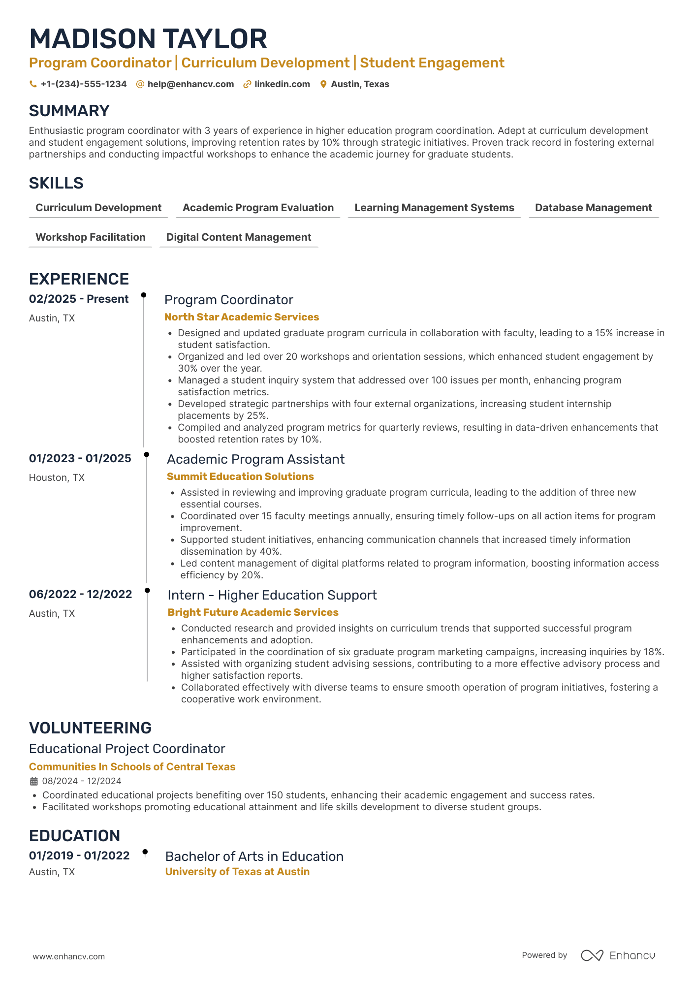 Grad School resume example