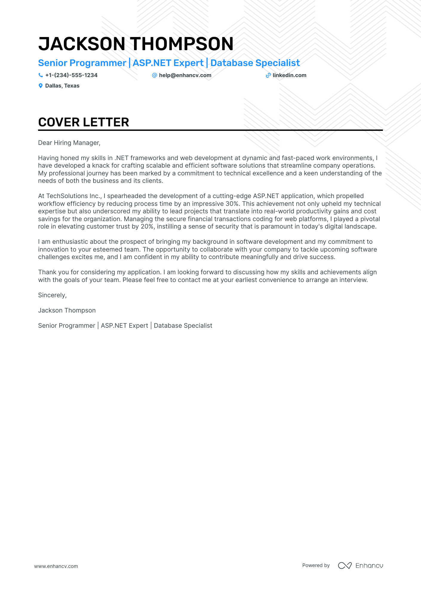 Asp.Net Developer cover letter