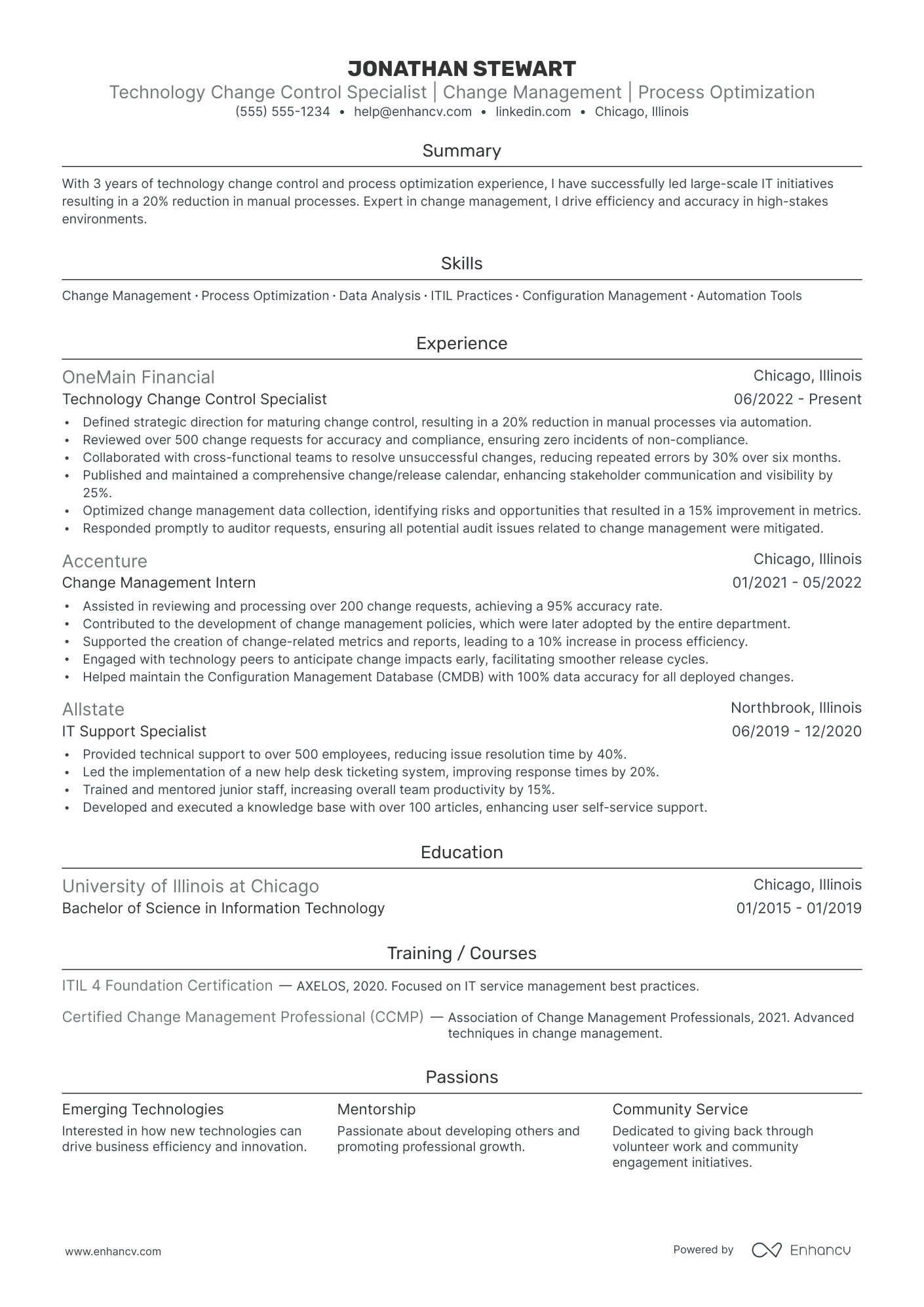 Change Control Manager resume example