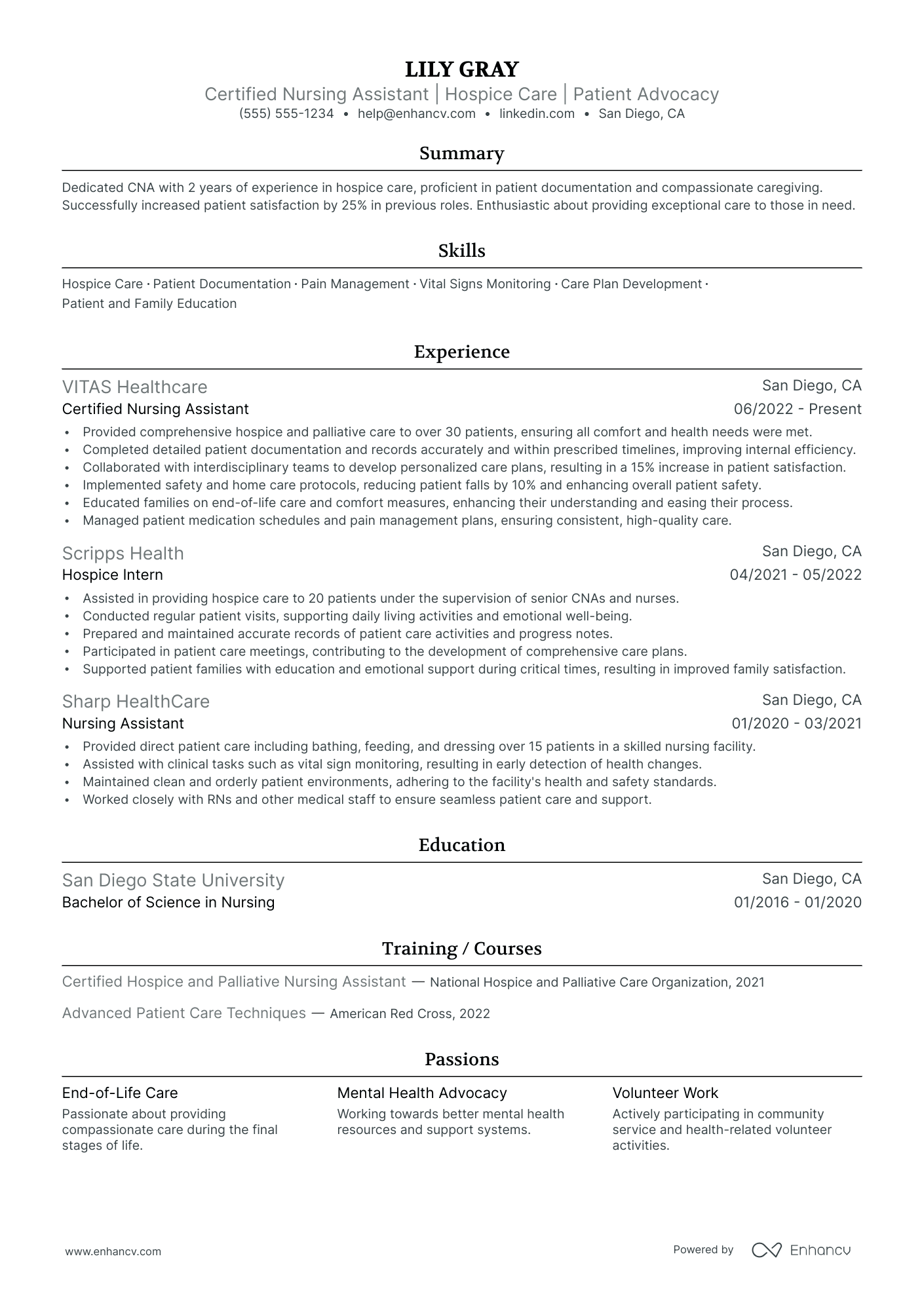 Hospice Nursing Assistant resume example