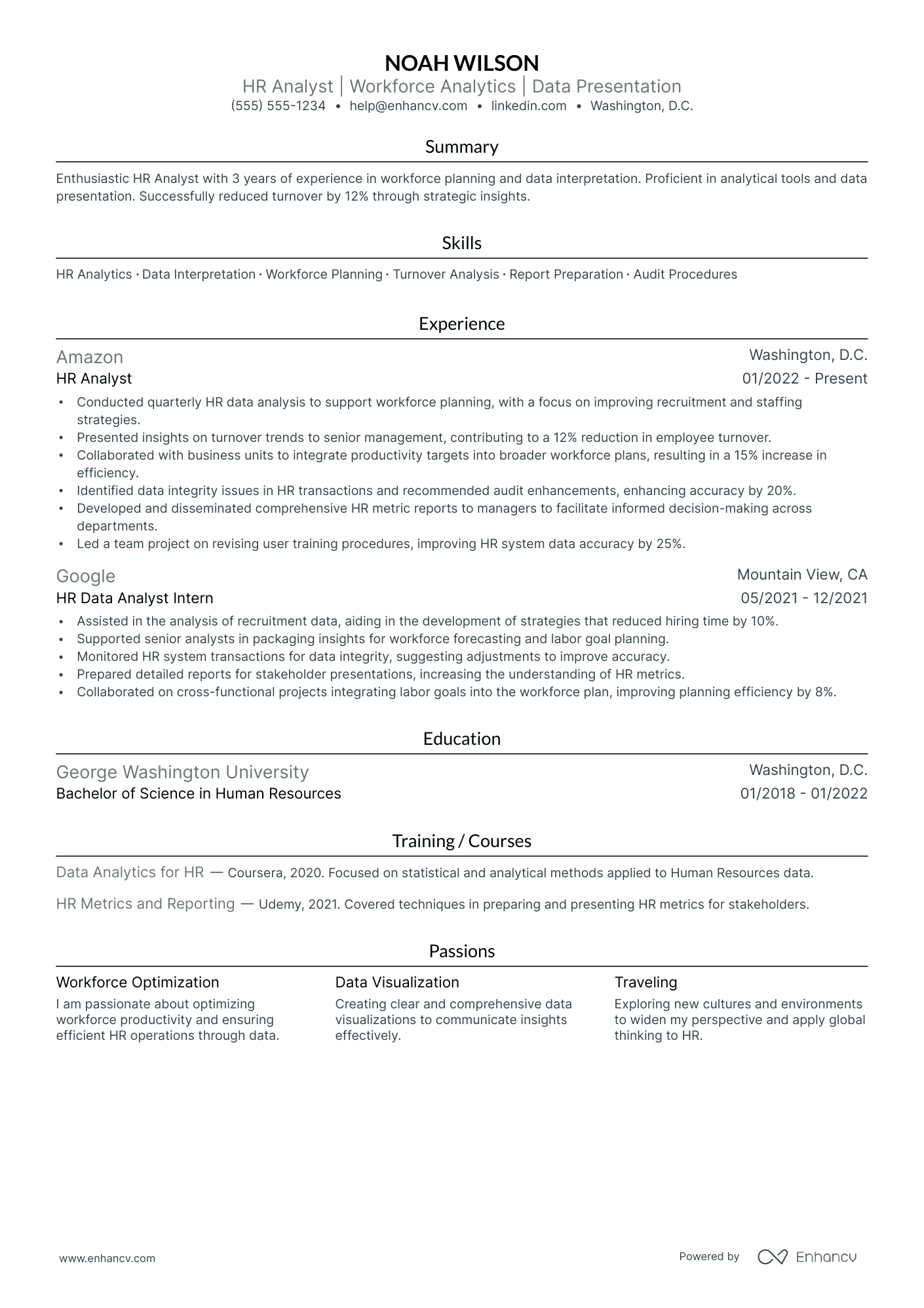 Human Resources Analyst resume example