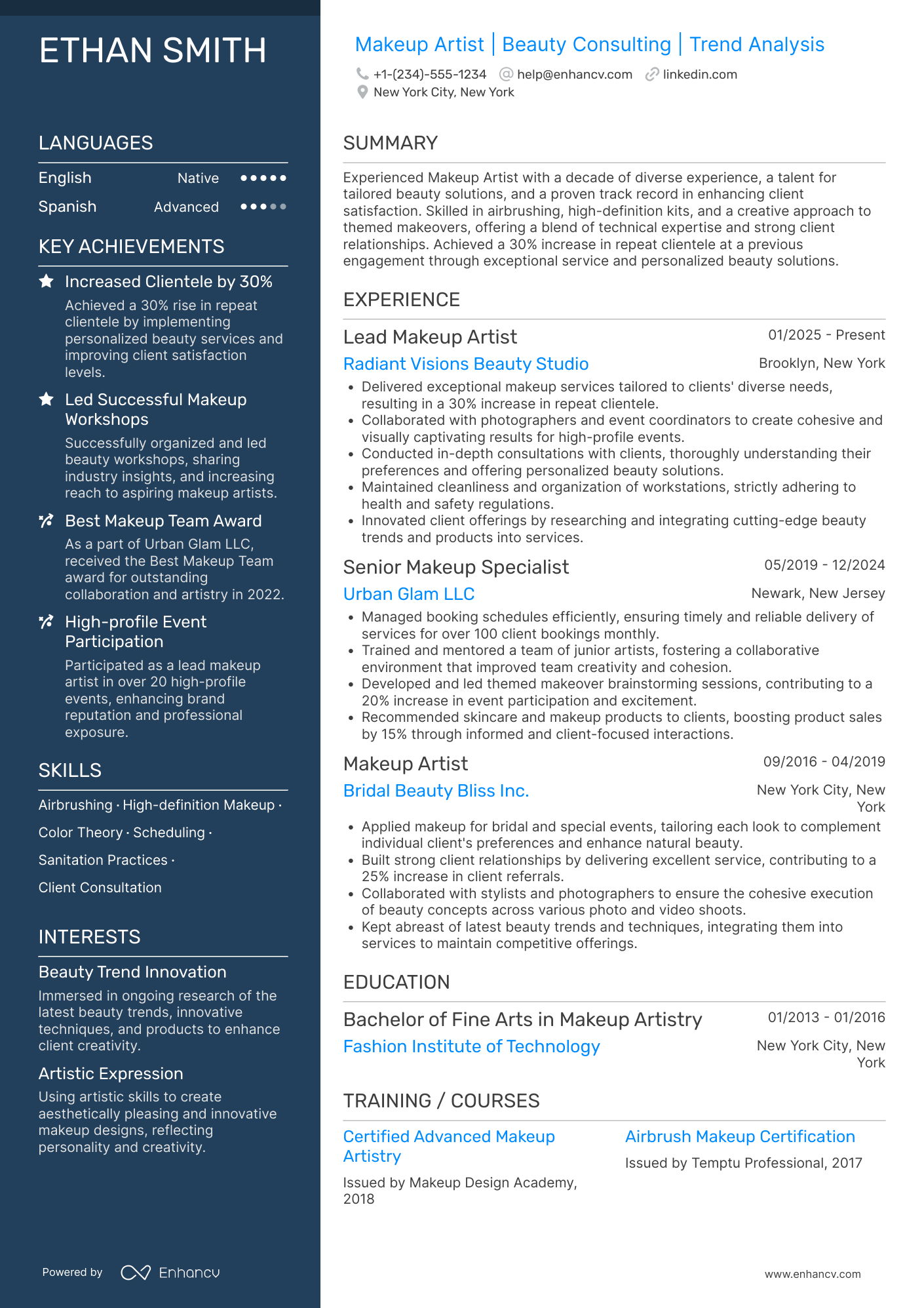 Freelance Makeup Artist resume example