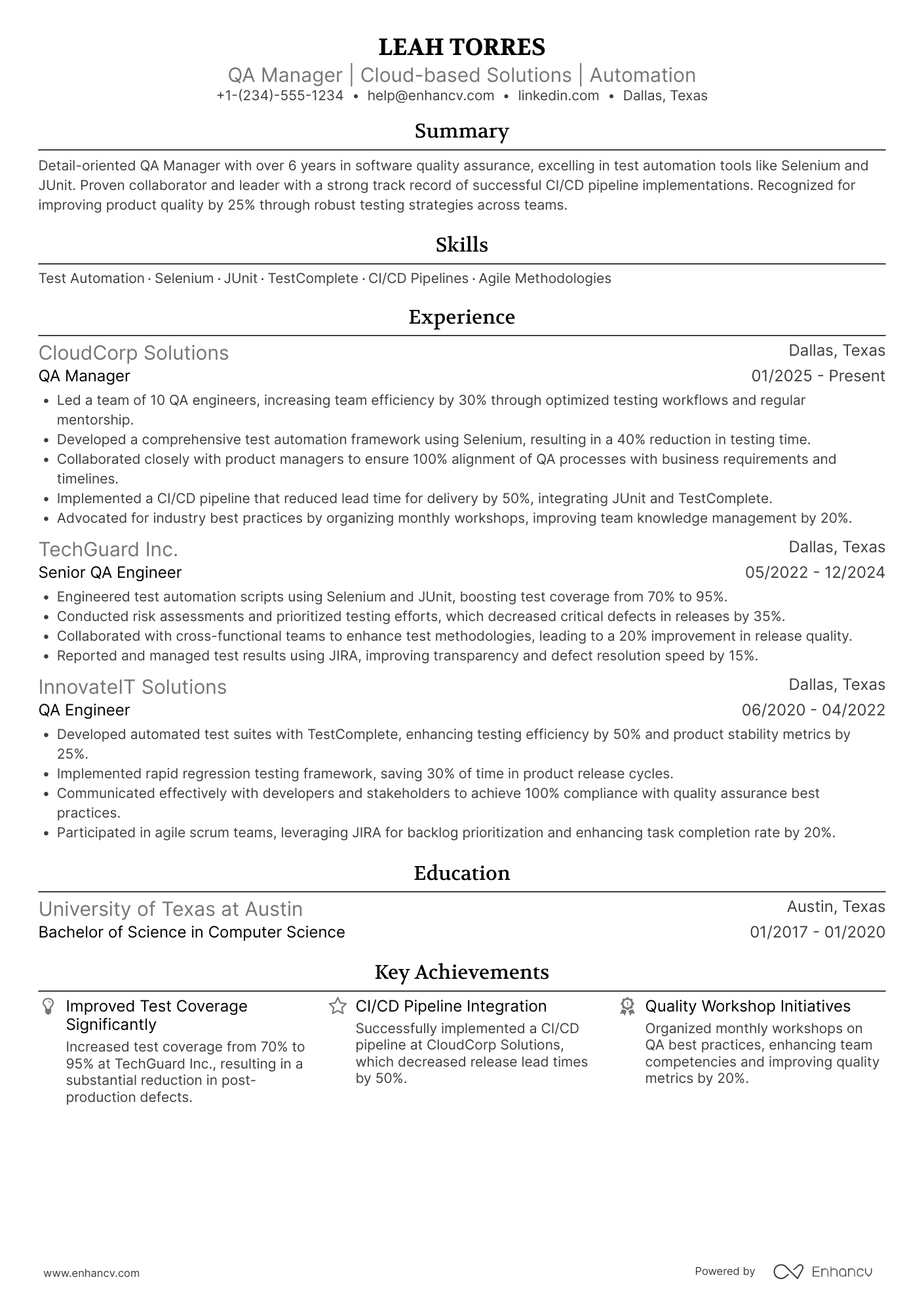 QA Manager resume example