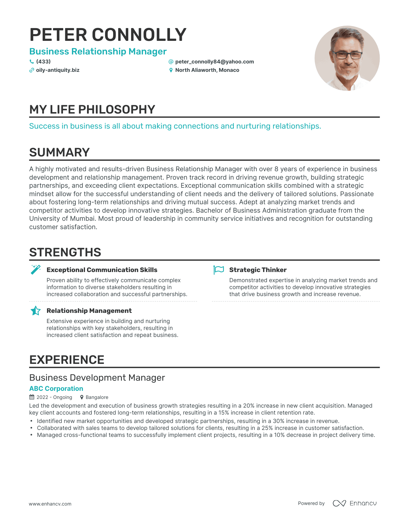 Creative Business Relationship Manager Resume Example