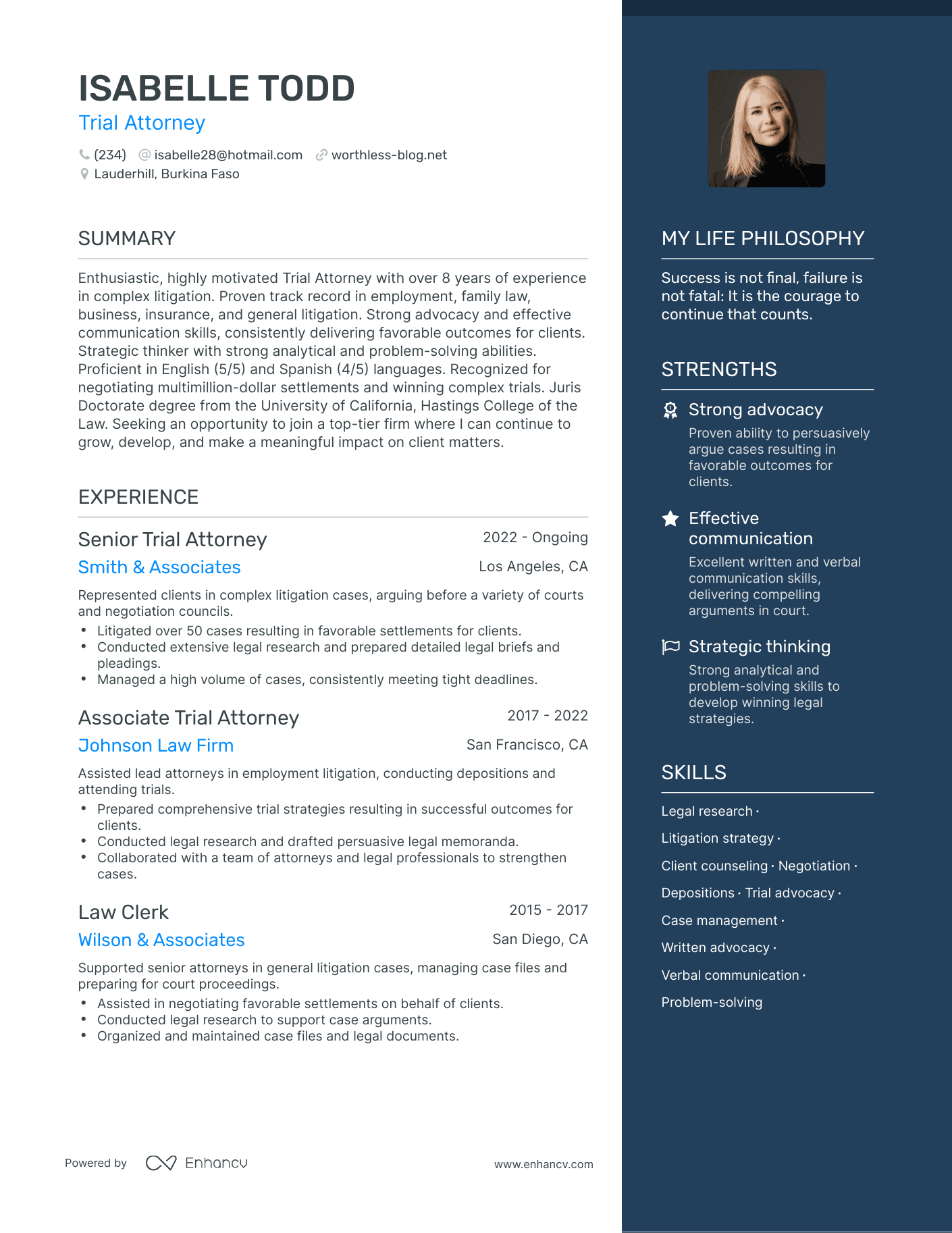 Trial Attorney resume example