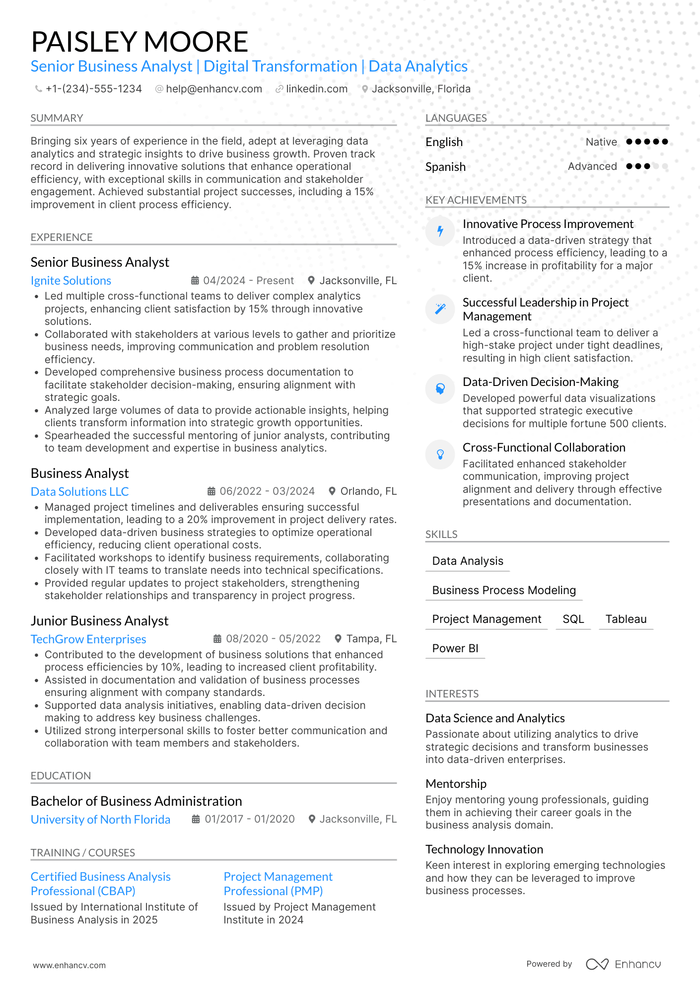 Senior Business Analyst resume example
