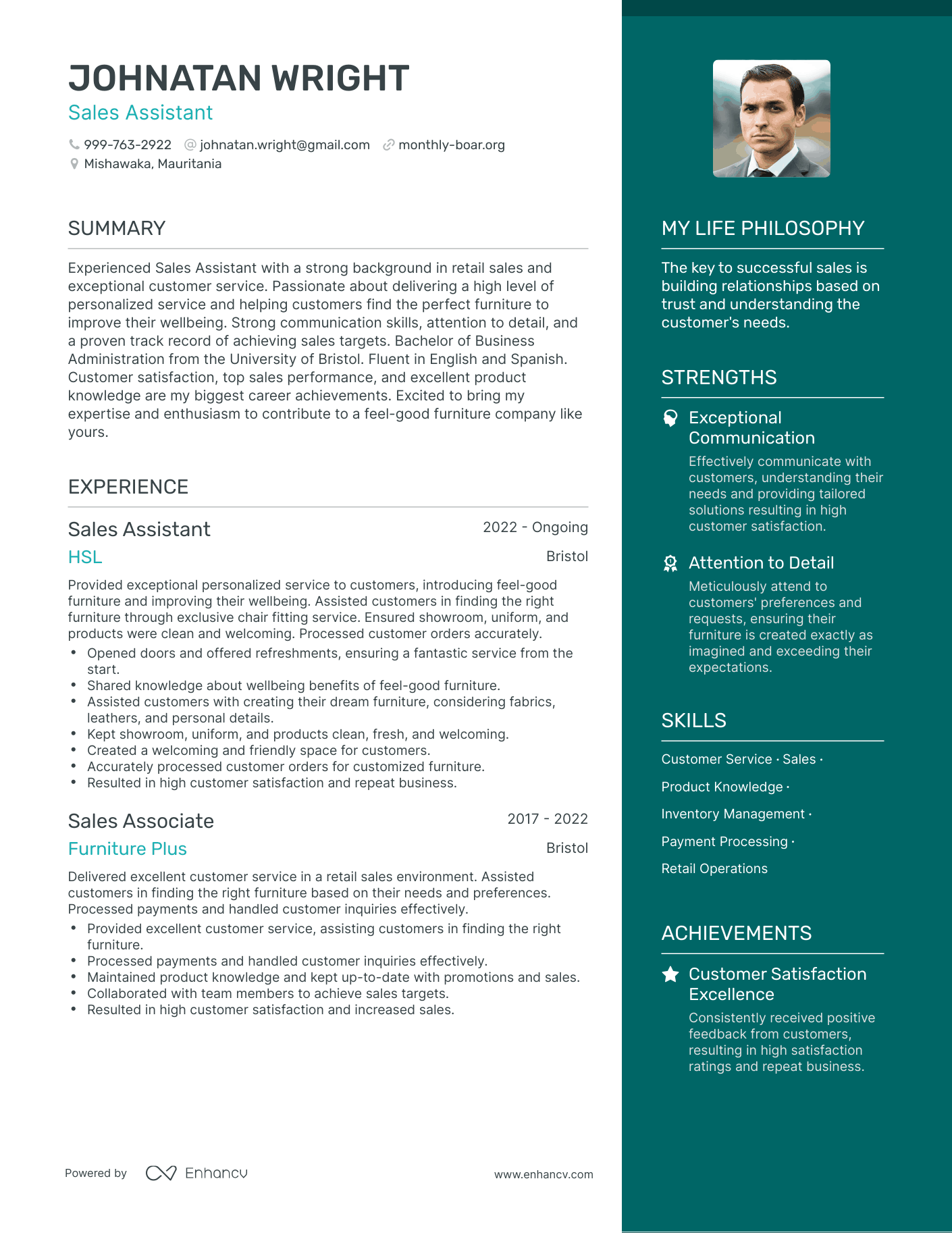 Sales Assistant resume example