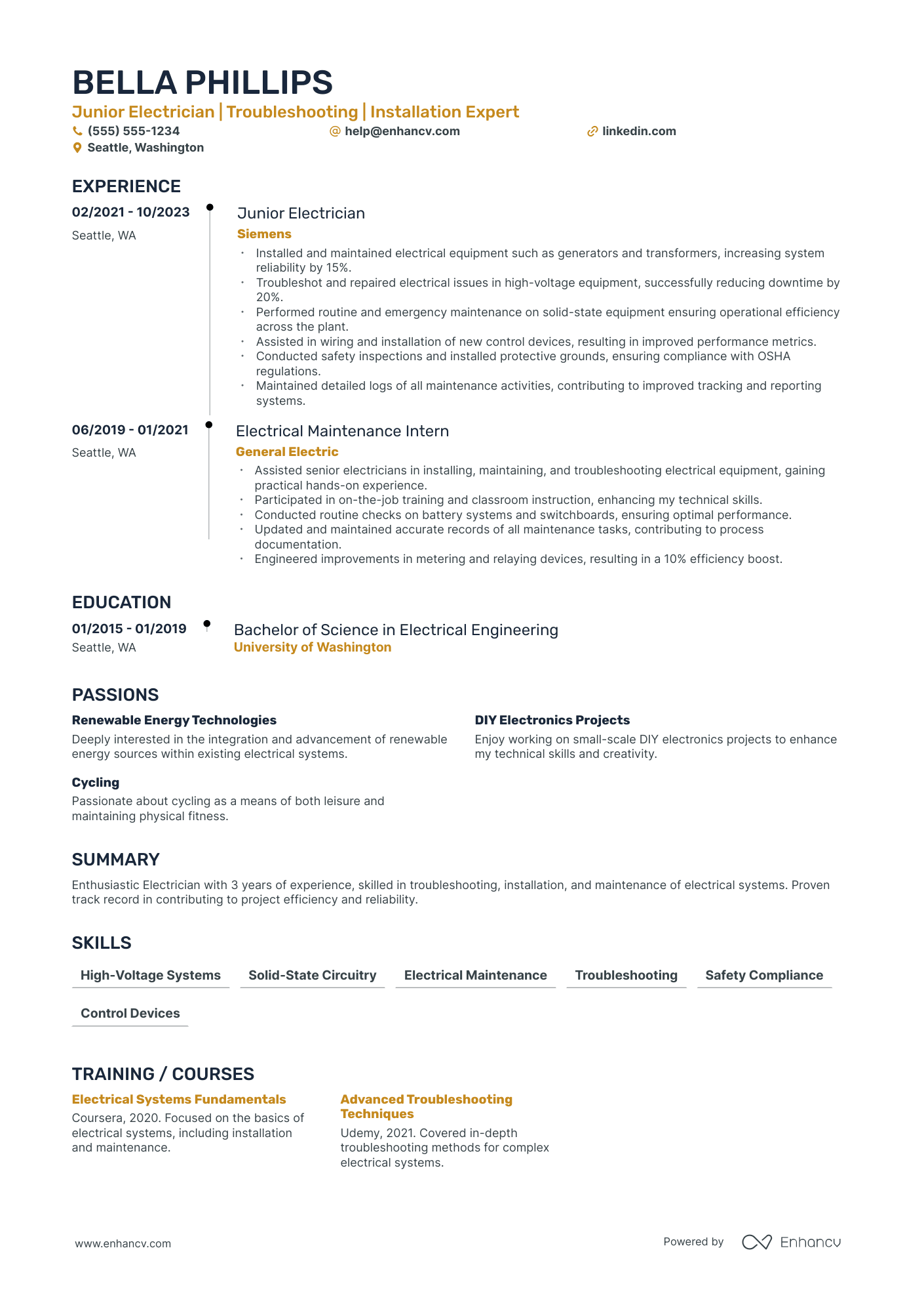 Apprentice Electrician resume example