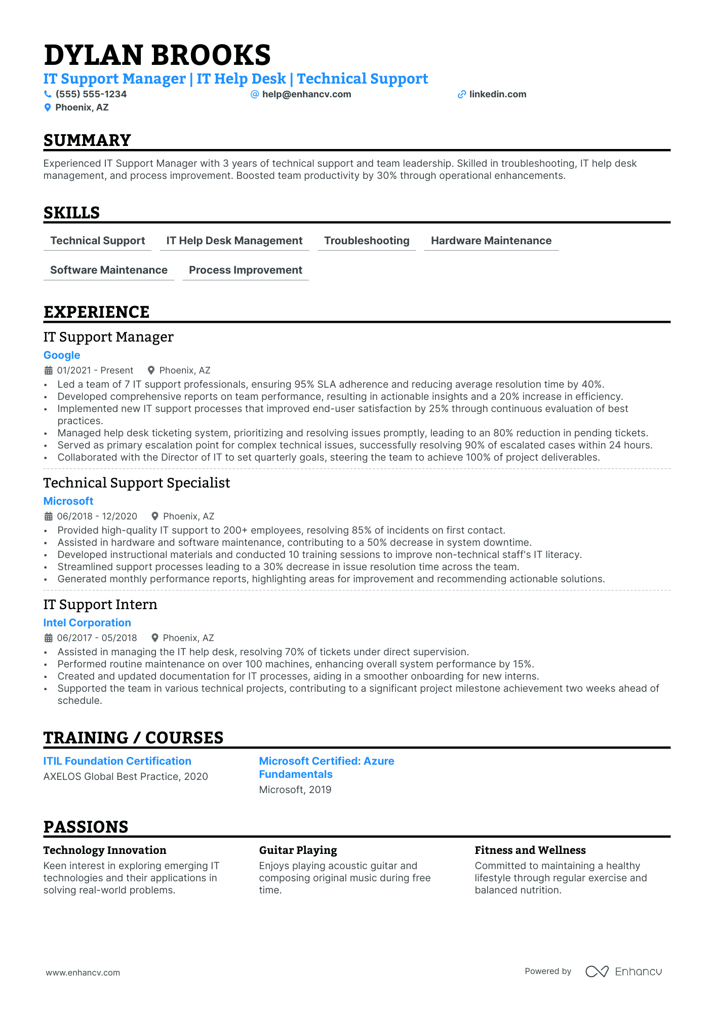 IT Support Manager resume example