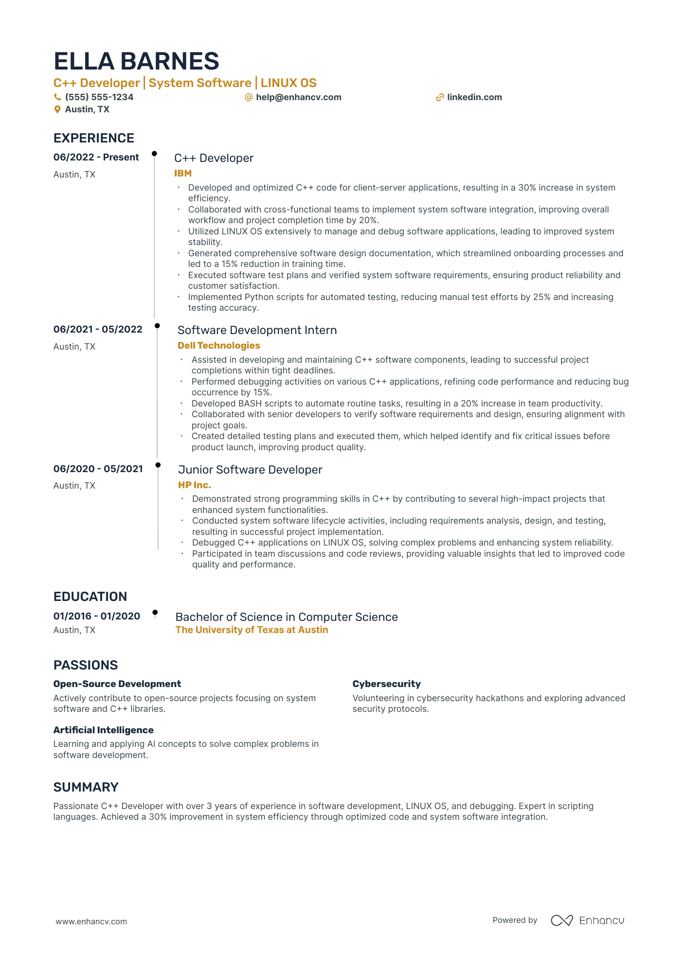 C++ Developer resume example