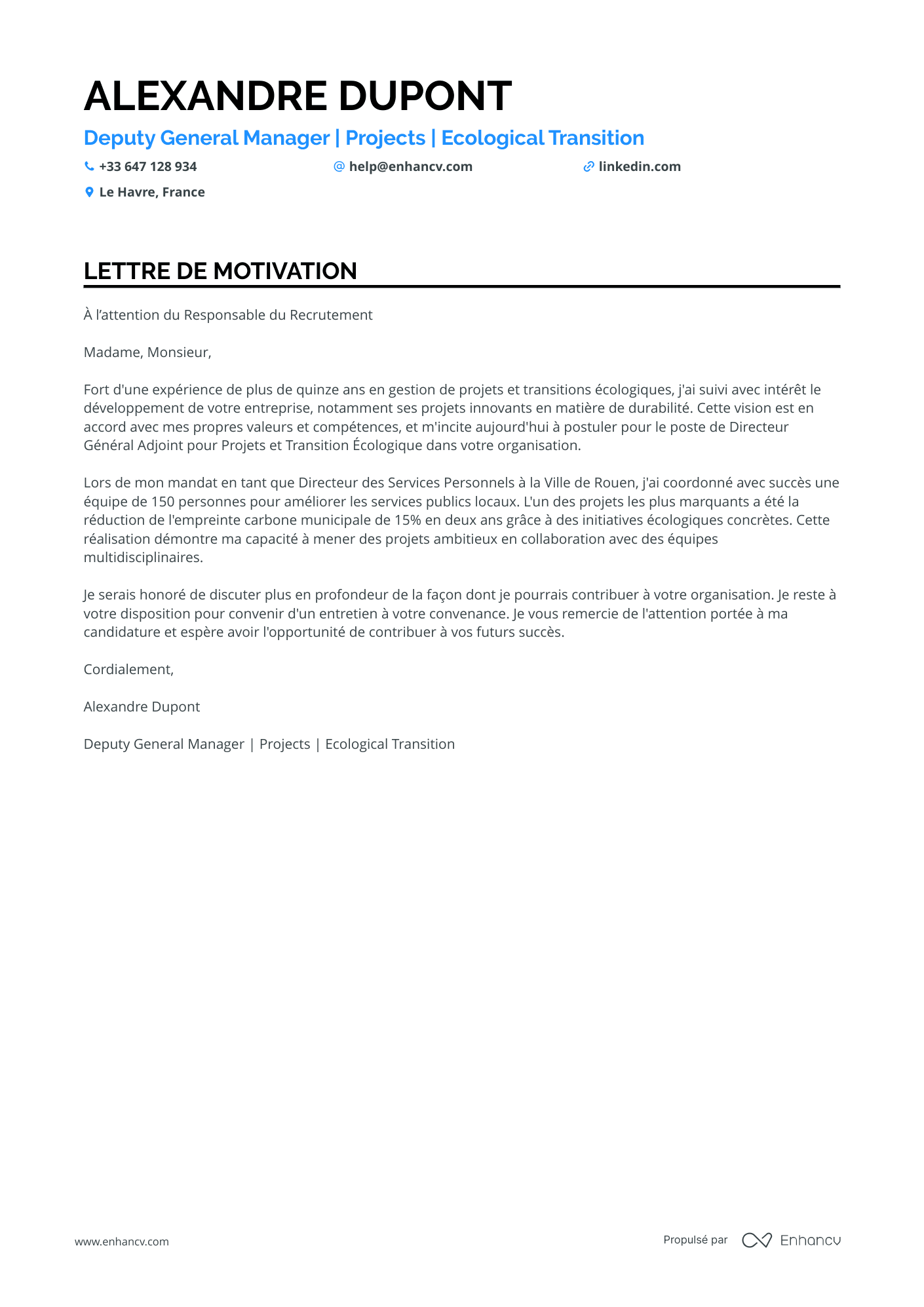 Directeur Général Lettre de motivation