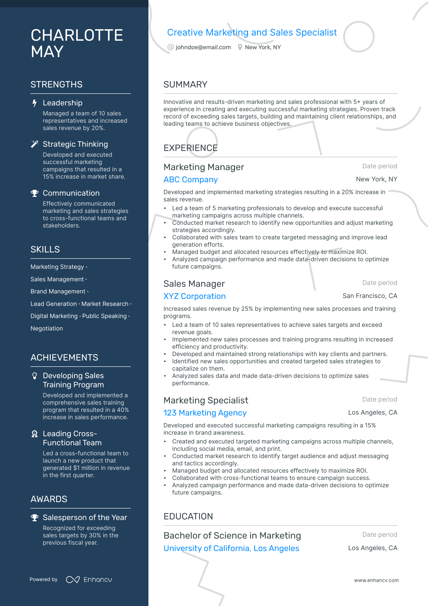 marketing and sales resume example