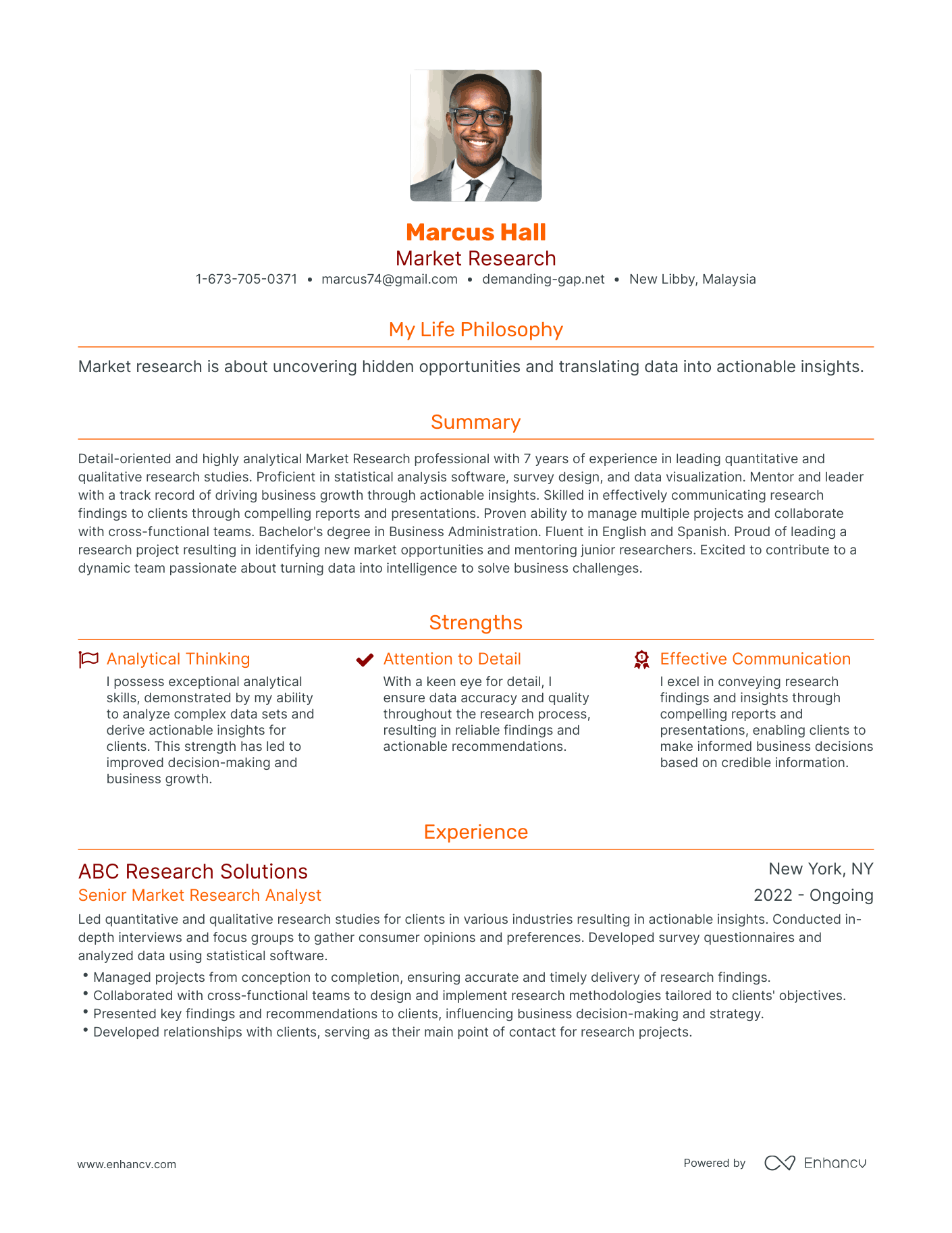 Modern Market Research Resume Example