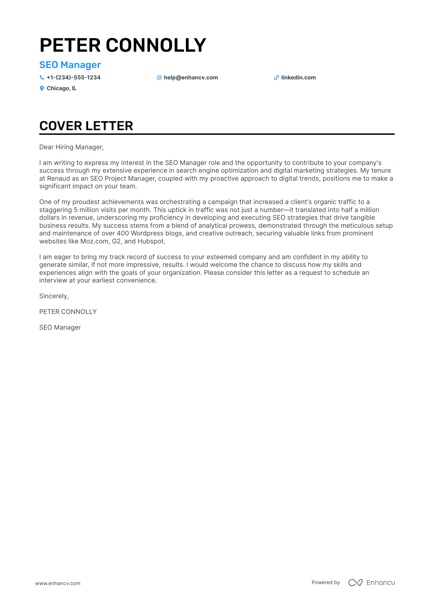 SEO Manager cover letter