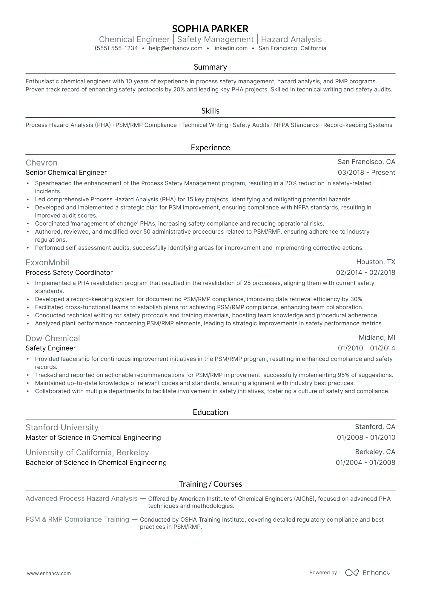 Junior Chemical Engineer resume example