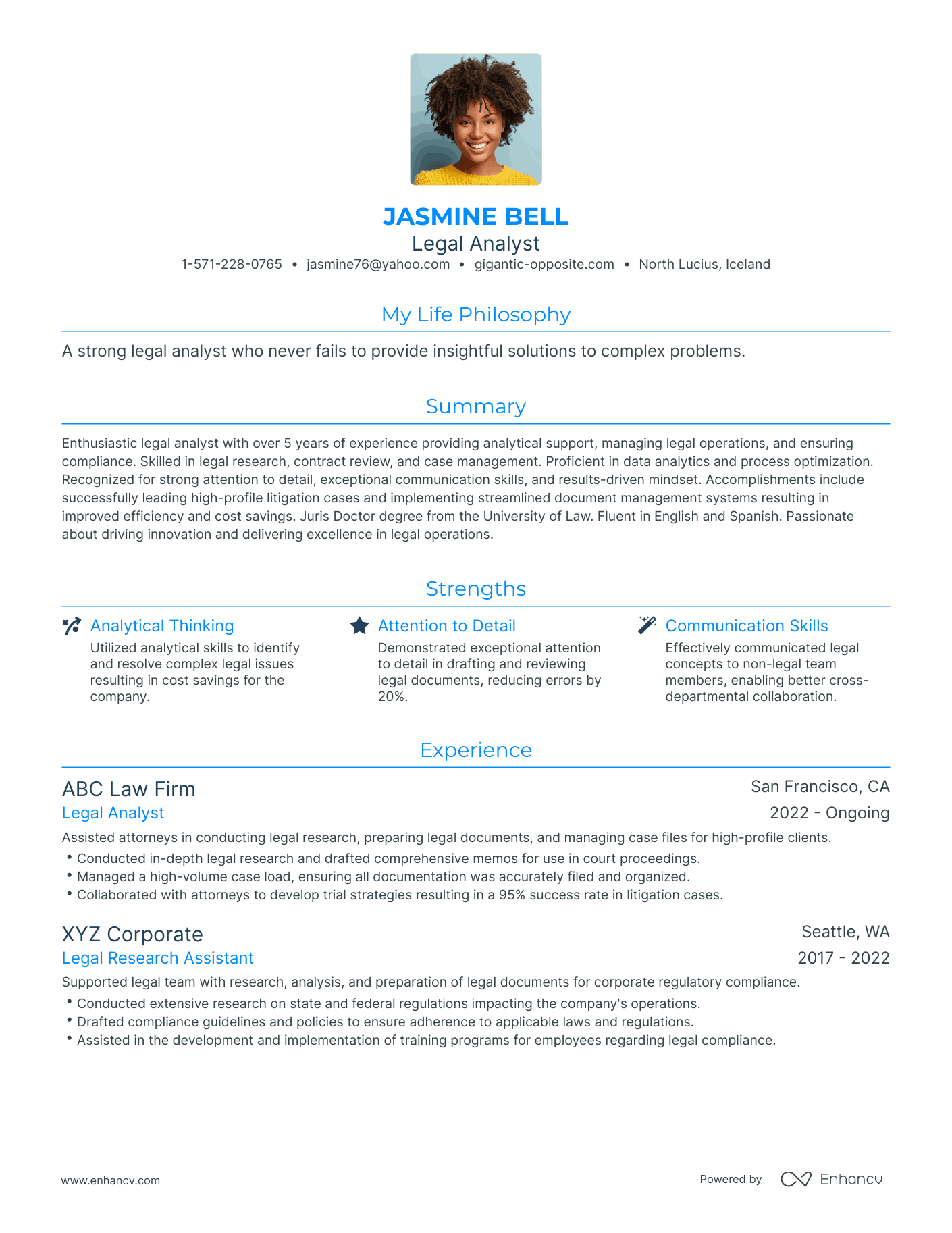 Modern Legal Analyst Resume Example