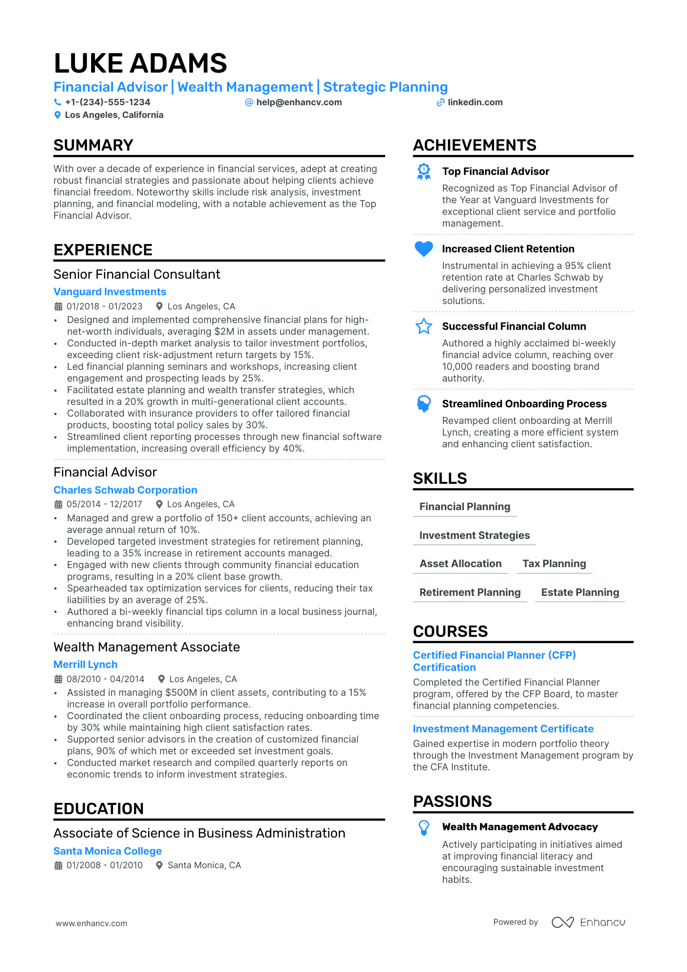 Financial Professional resume example