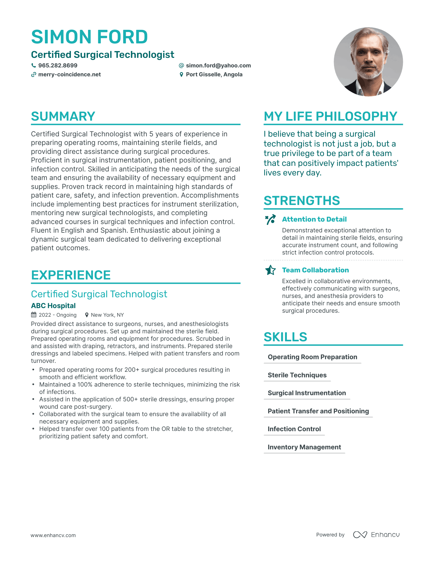 Modern Certified Surgical Technologist Resume Example