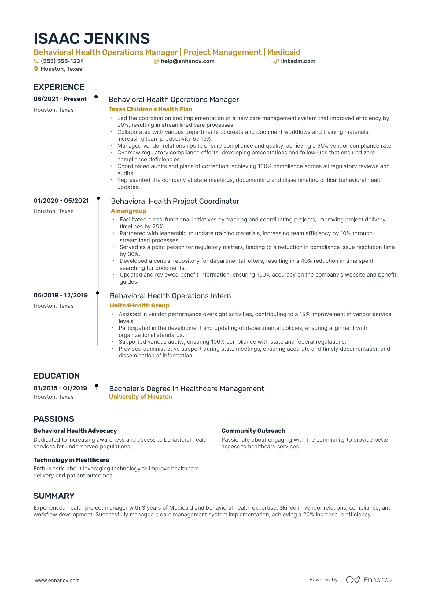 People Operations Project Manager resume example