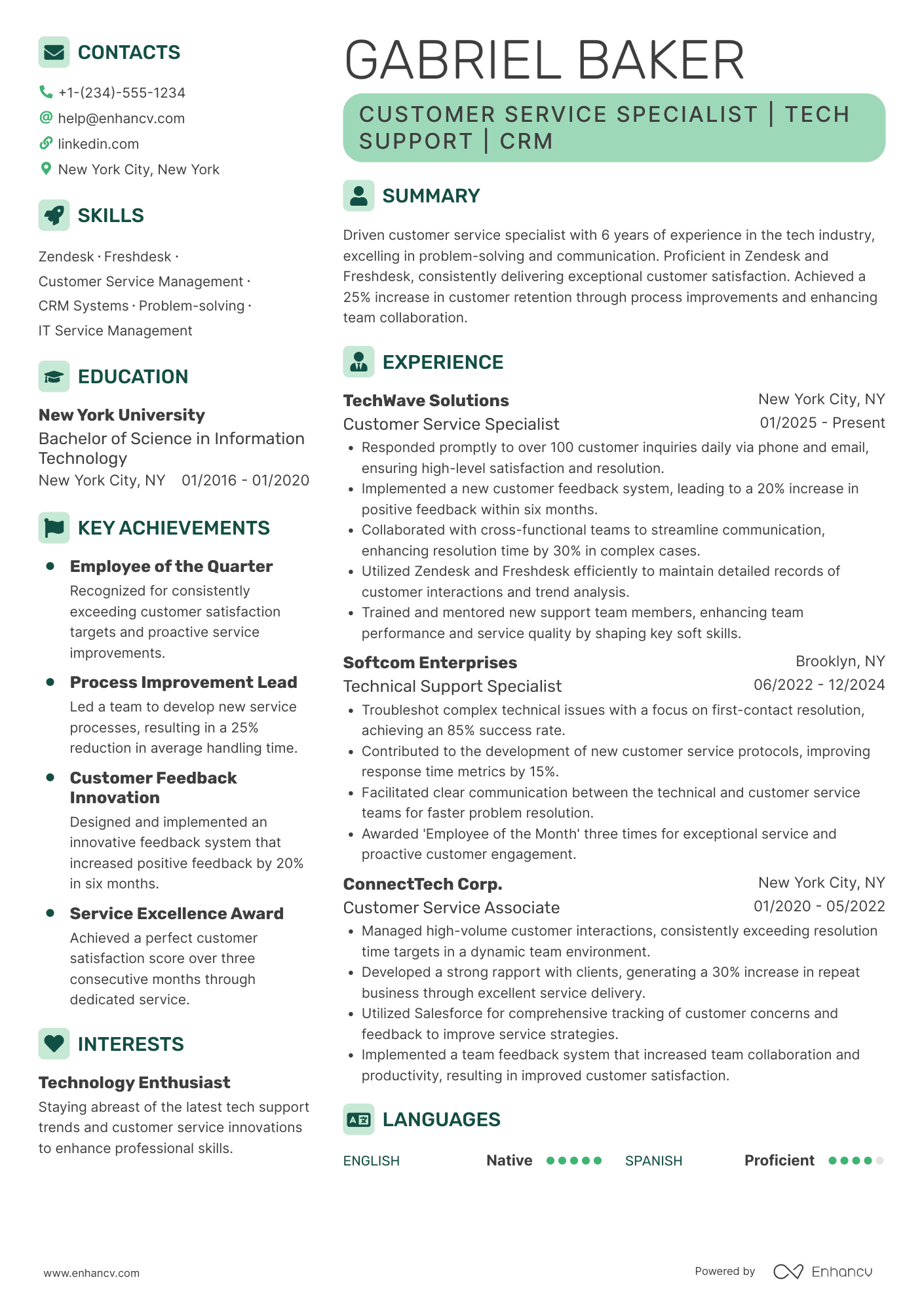 Customer Service Specialist resume example