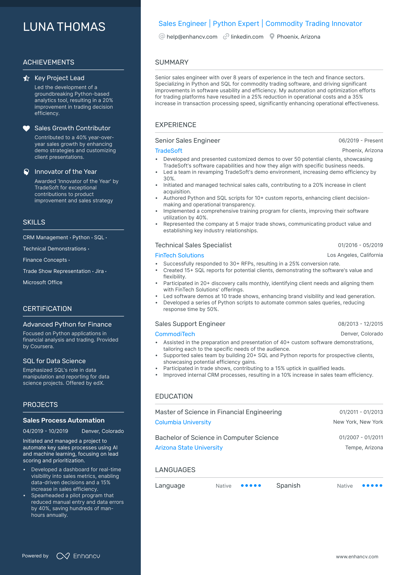 Sales Engineer resume example